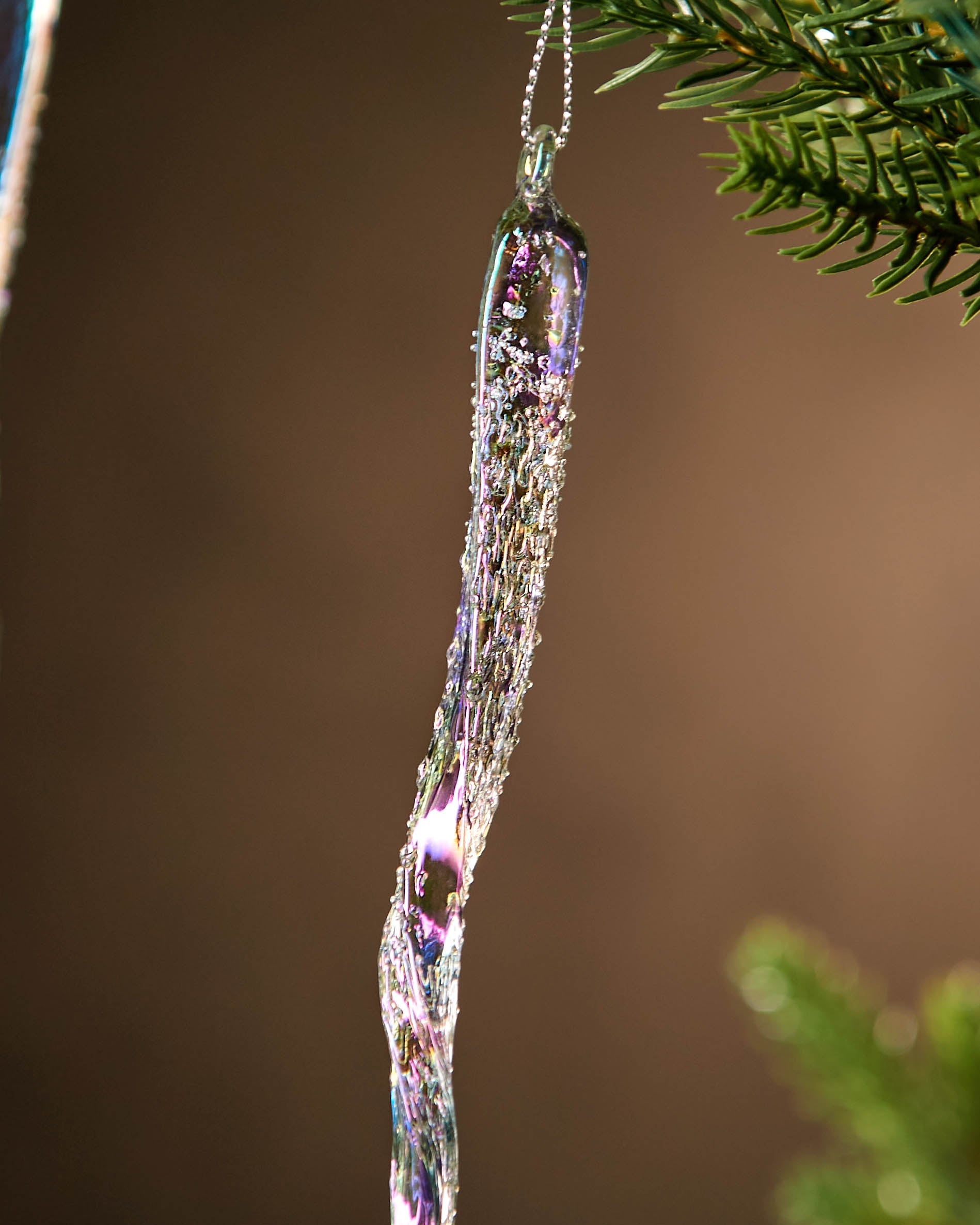Set of 6 Iridescent Frosted Glass Icicles, 25 cm
