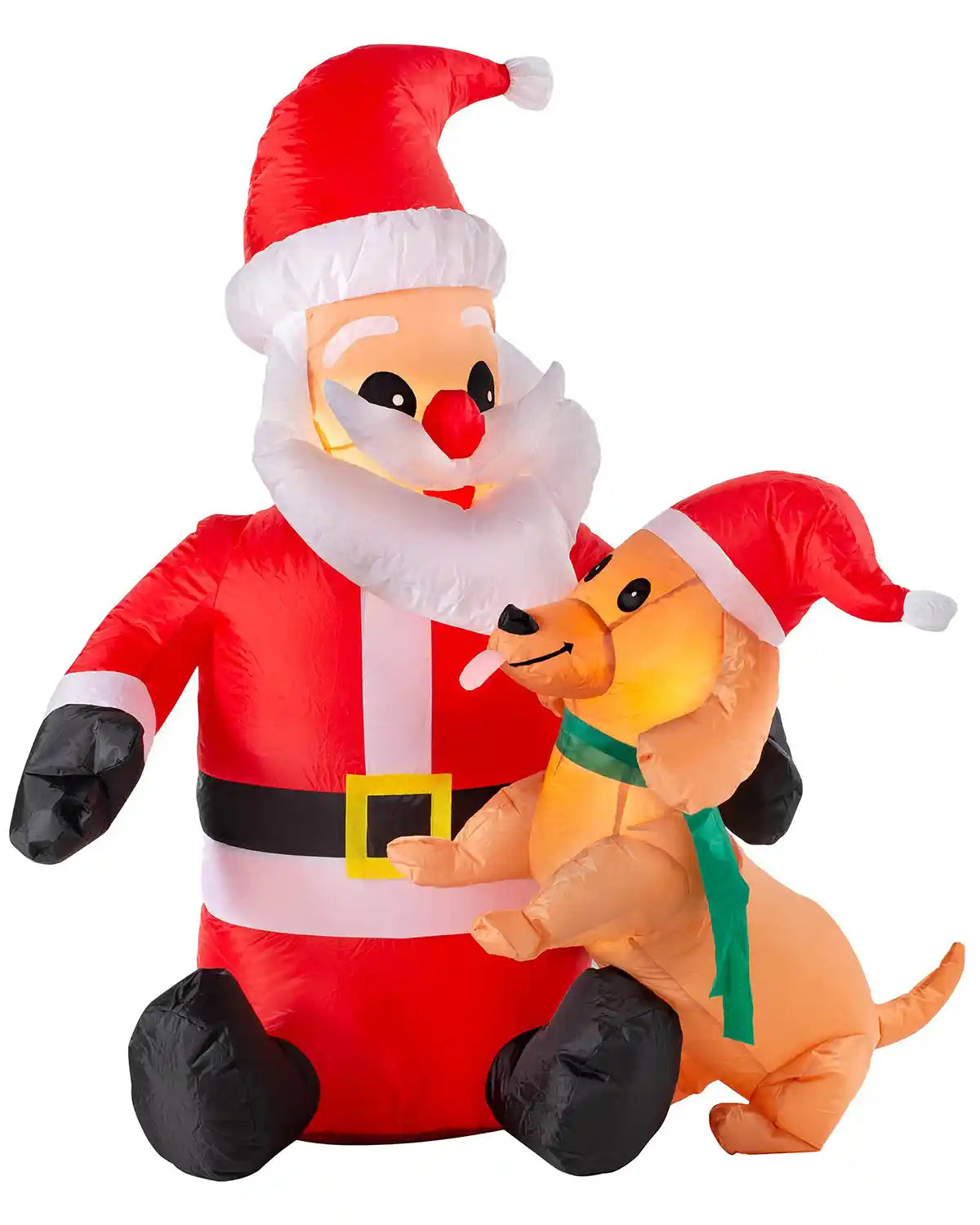 4 ft pre-lit inflatable Santa with dog on a white background