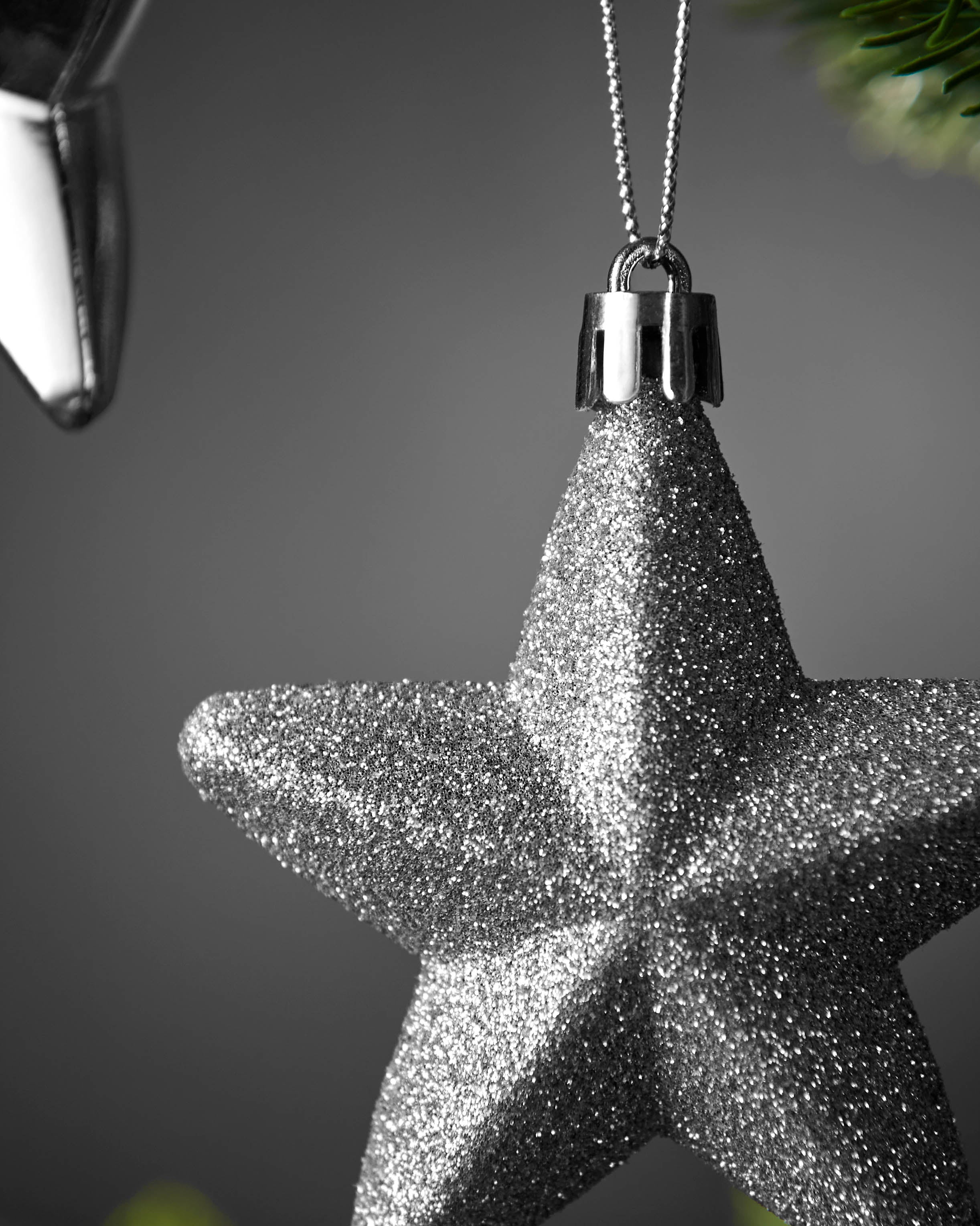 Set of 12 Hanging Stars, Silver, 7 cm