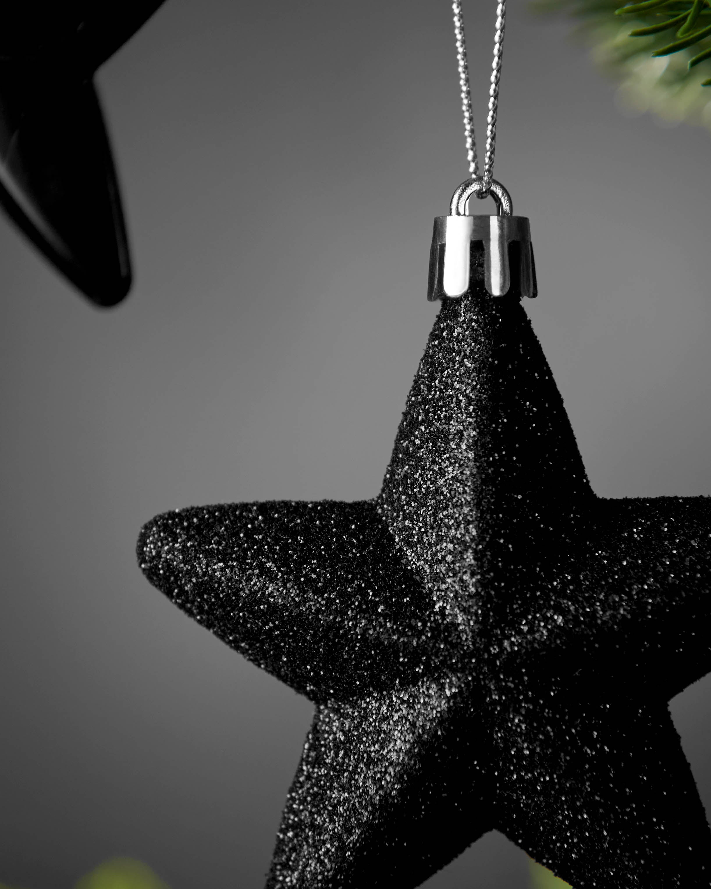 Set of 12 Hanging Stars, Black, 7 cm