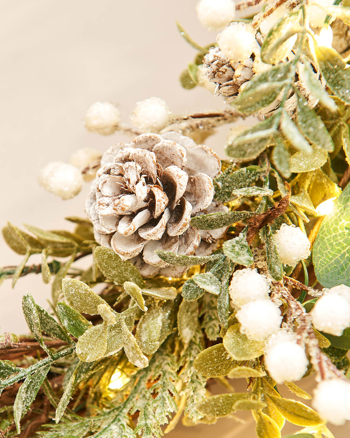 Pre-Lit Frosted Eucalyptus Wreath, 76 cm