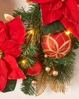Pre-Lit Decorated Wreath, Red/Gold, 60 cm