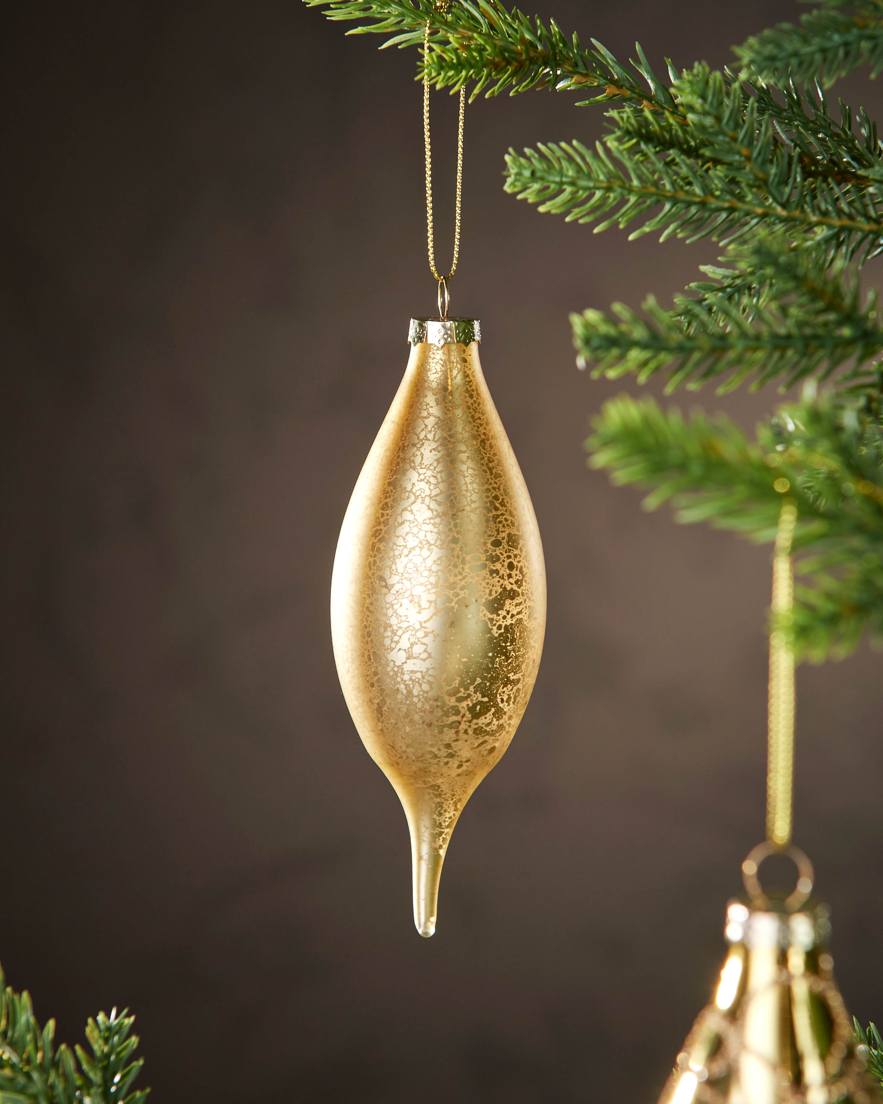 Set of 5 Large Glass Teardrop Baubles, Gold, 15 cm