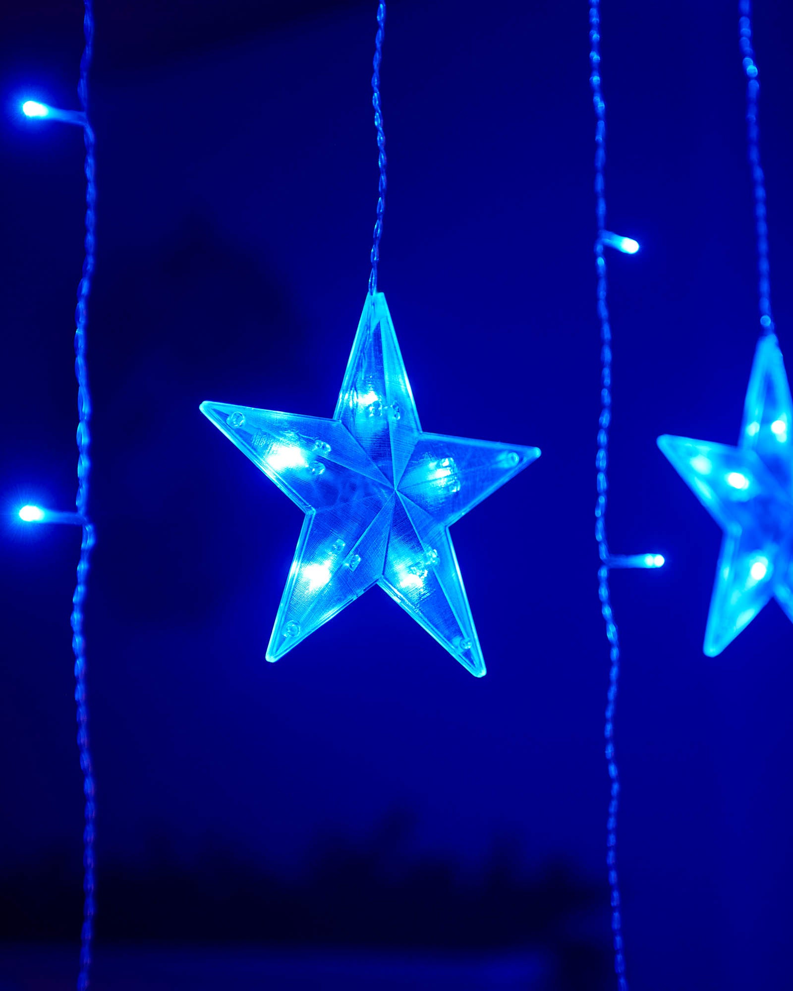 12 Flashing Star Curtain Net Light, Blue, 2 m