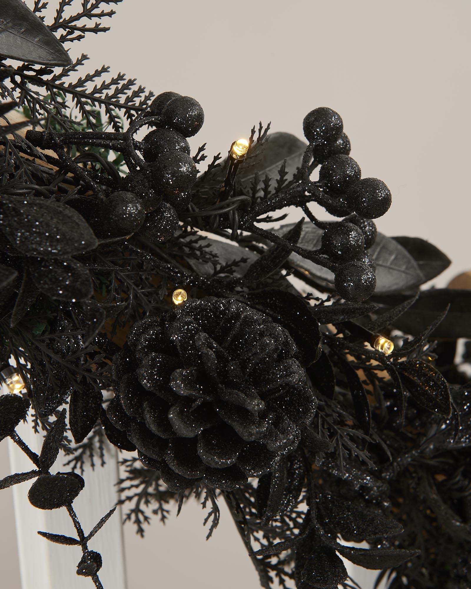 Pre-Lit Mixed Pine Black Garland, 9 ft