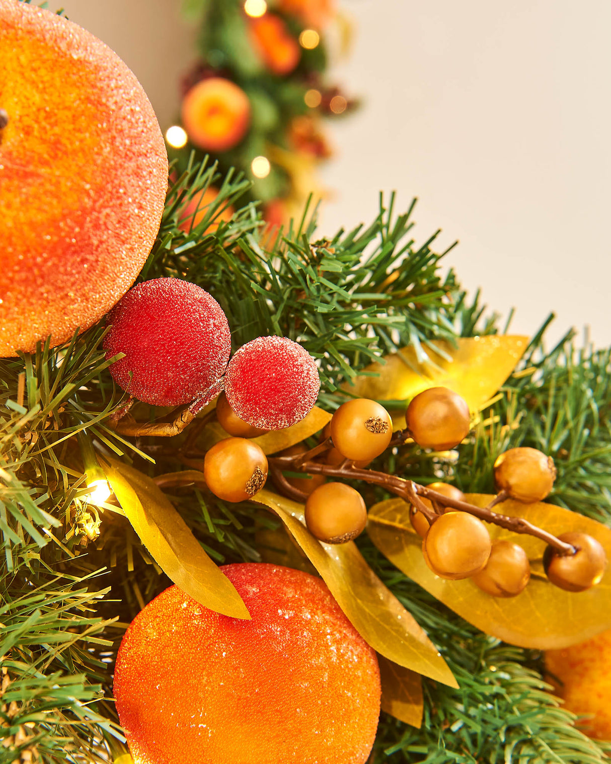 Pre-Lit Decorated Garland, Apples & Peaches, 9 ft