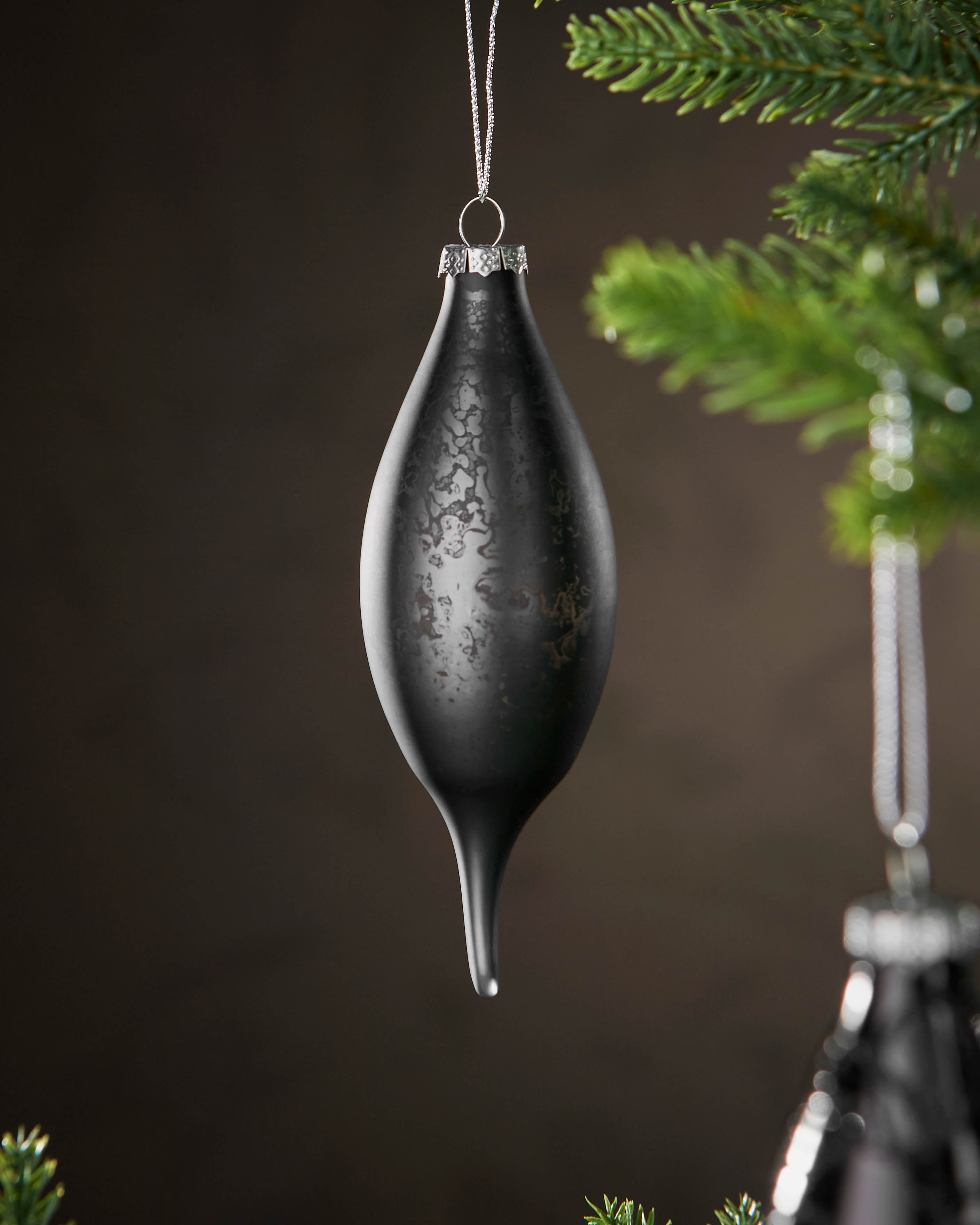 Set of 5 Large Glass Teardrop Baubles, Black, 15 cm