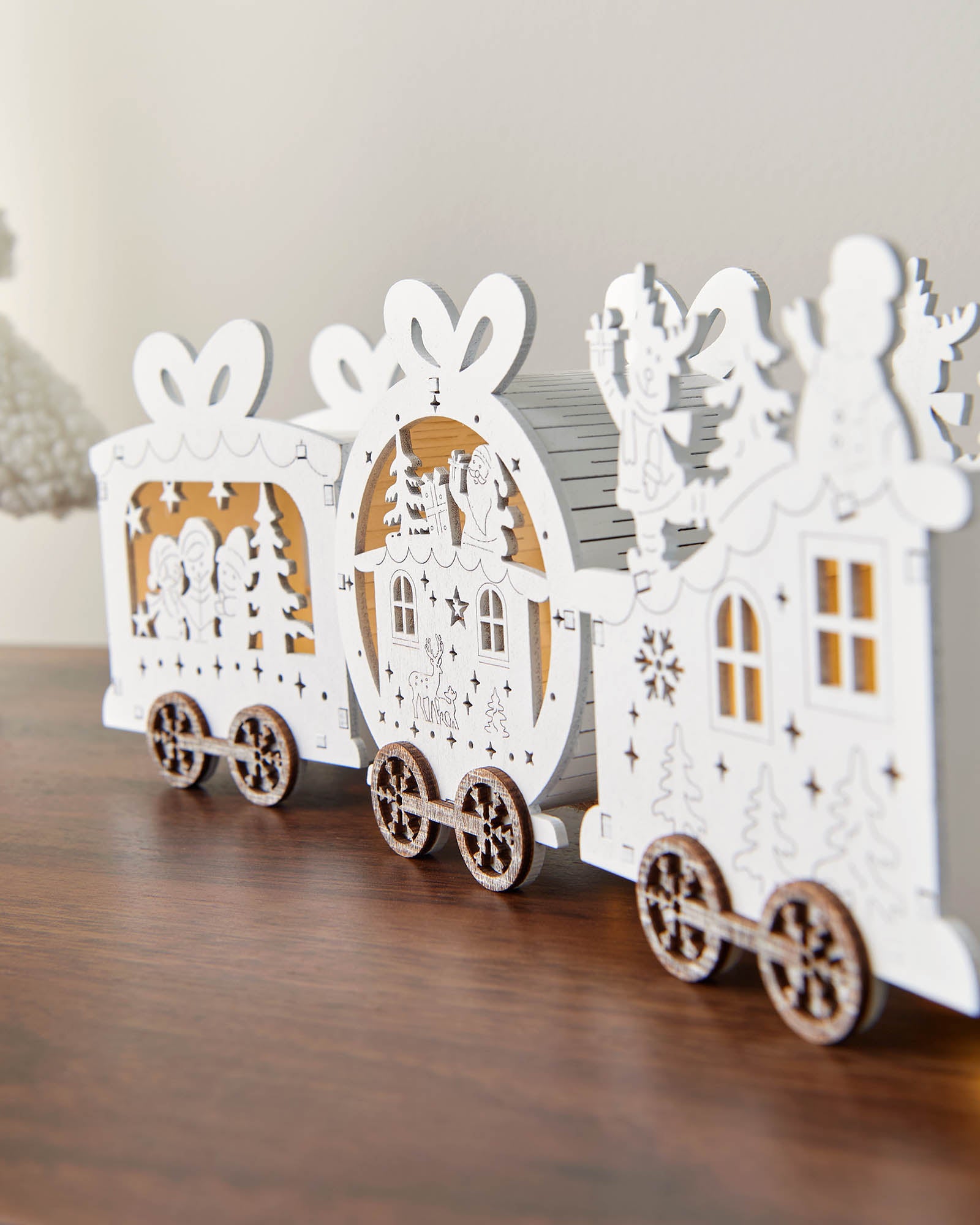 Pre-Lit Wooden Train Decoration, 50 cm