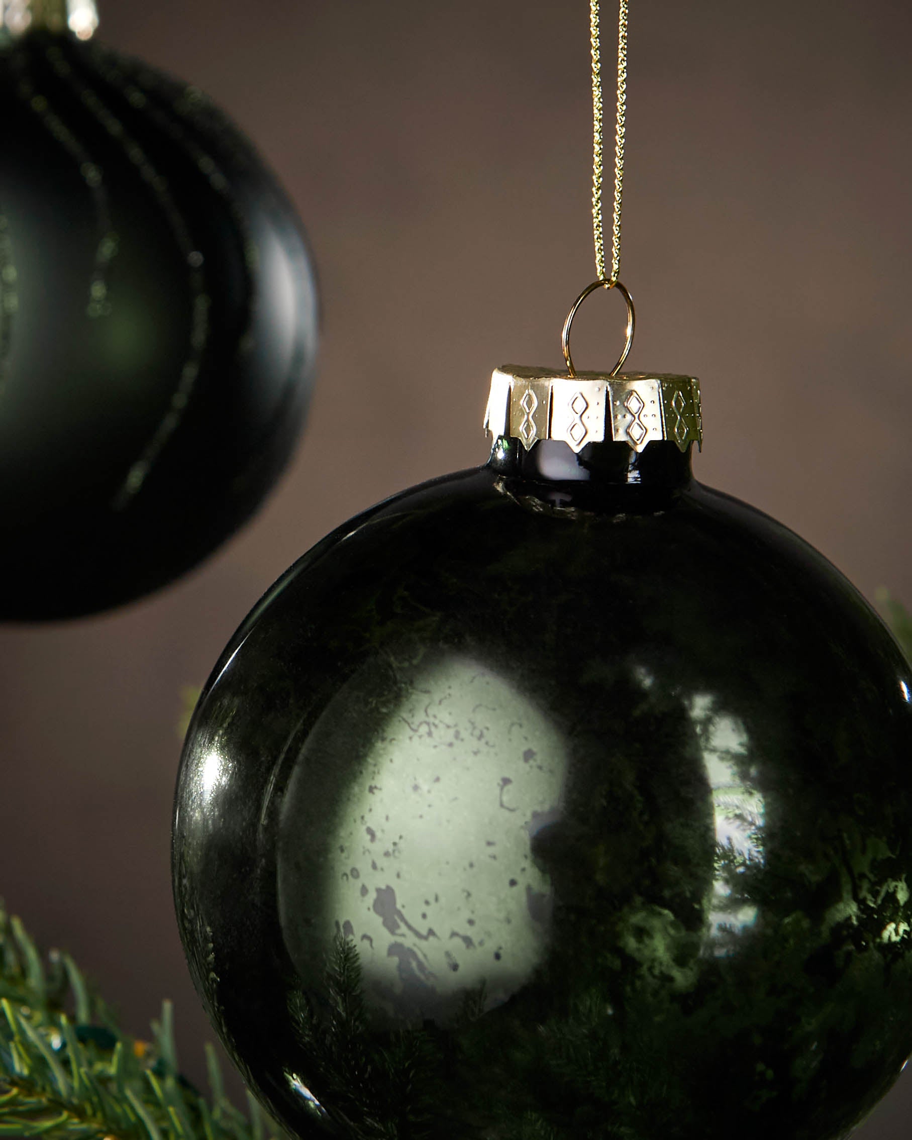 Set of 6 Glass Baubles, Sage Green, 10 cm