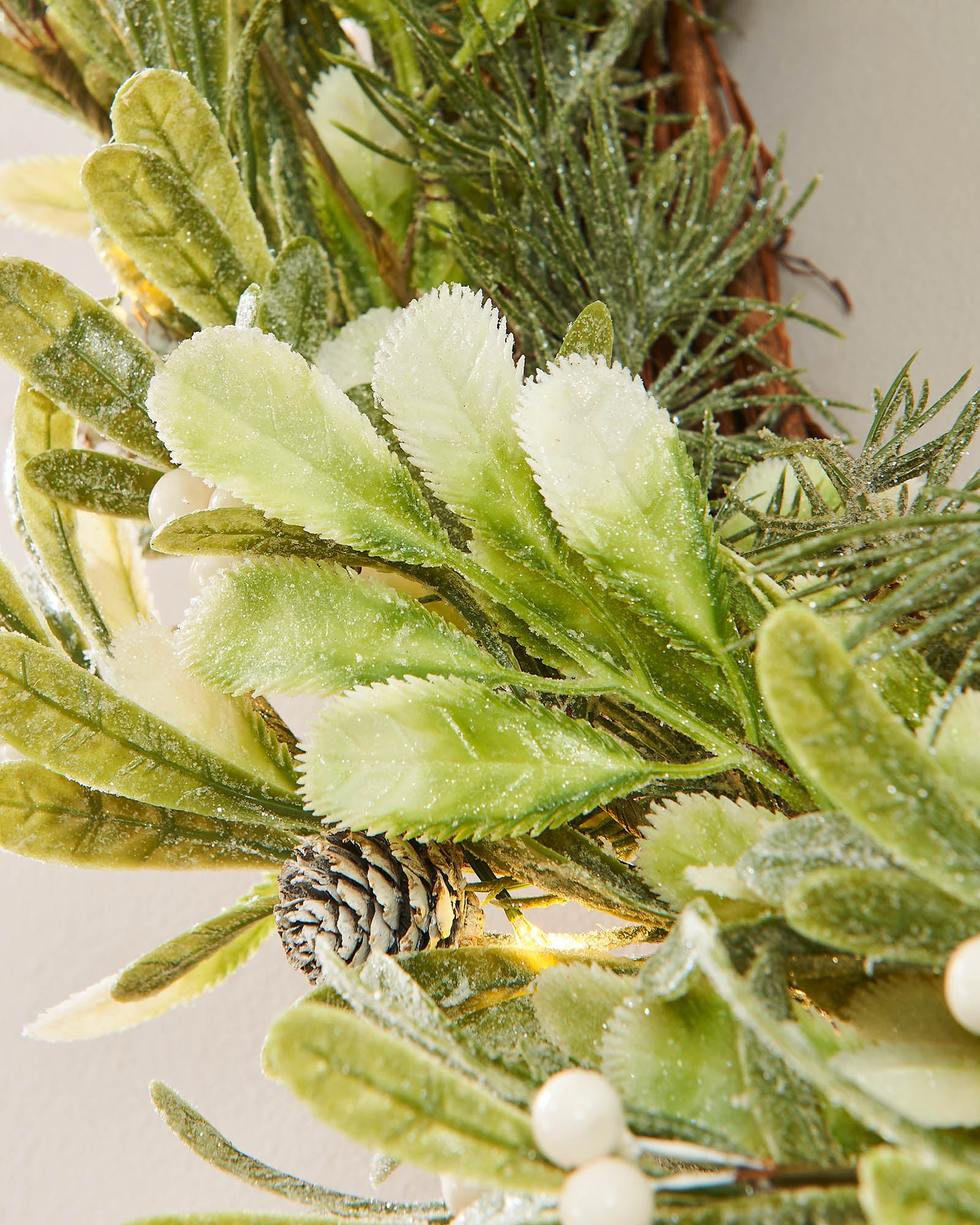 Pre-Lit Frosted Mistletoe Wreath with Pinecones & Berries, 76 cm