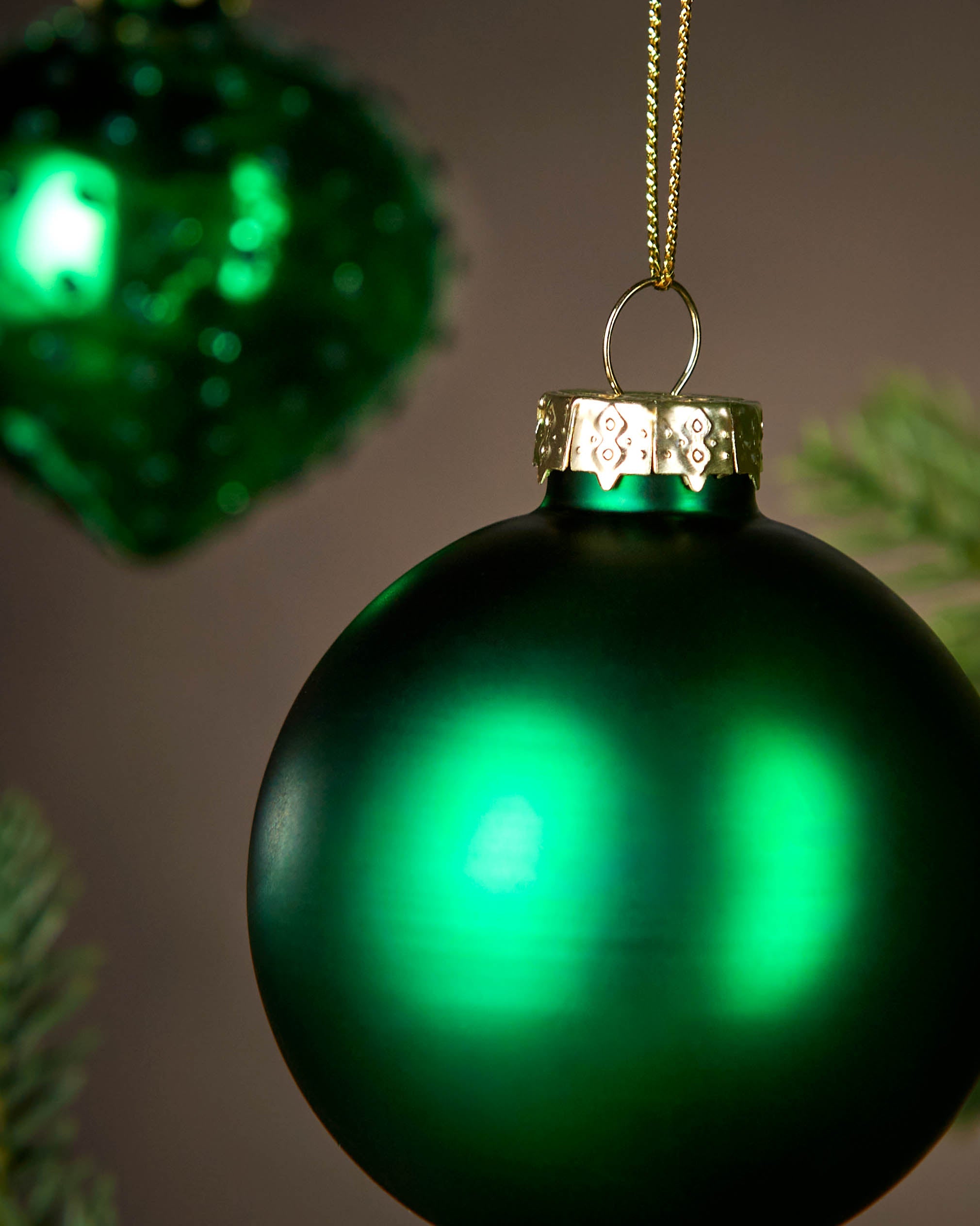 Set of 20 Glass Baubles, Christmas Green