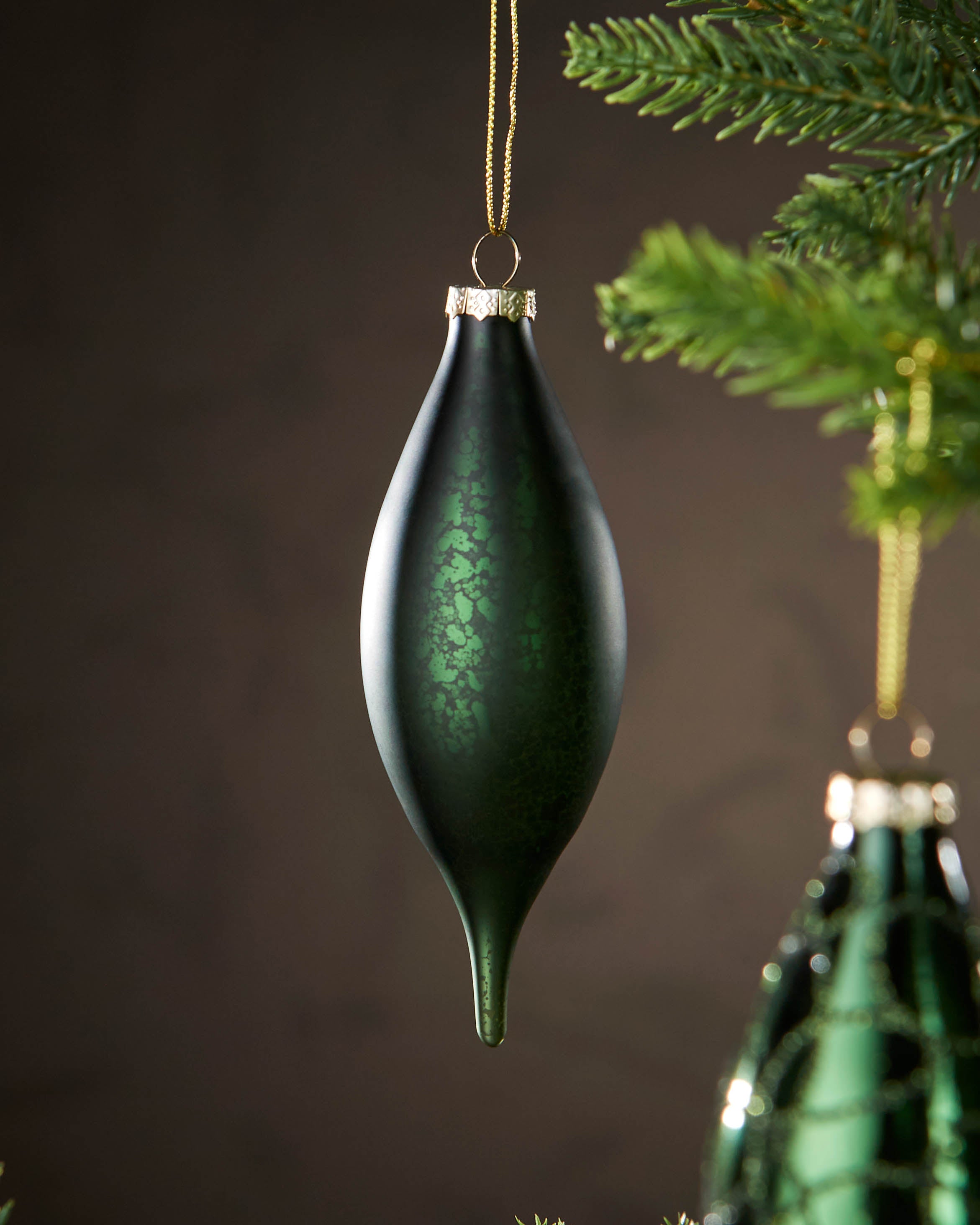 Set of 5 Large Glass Teardrop Baubles, Sage Green, 15 cm