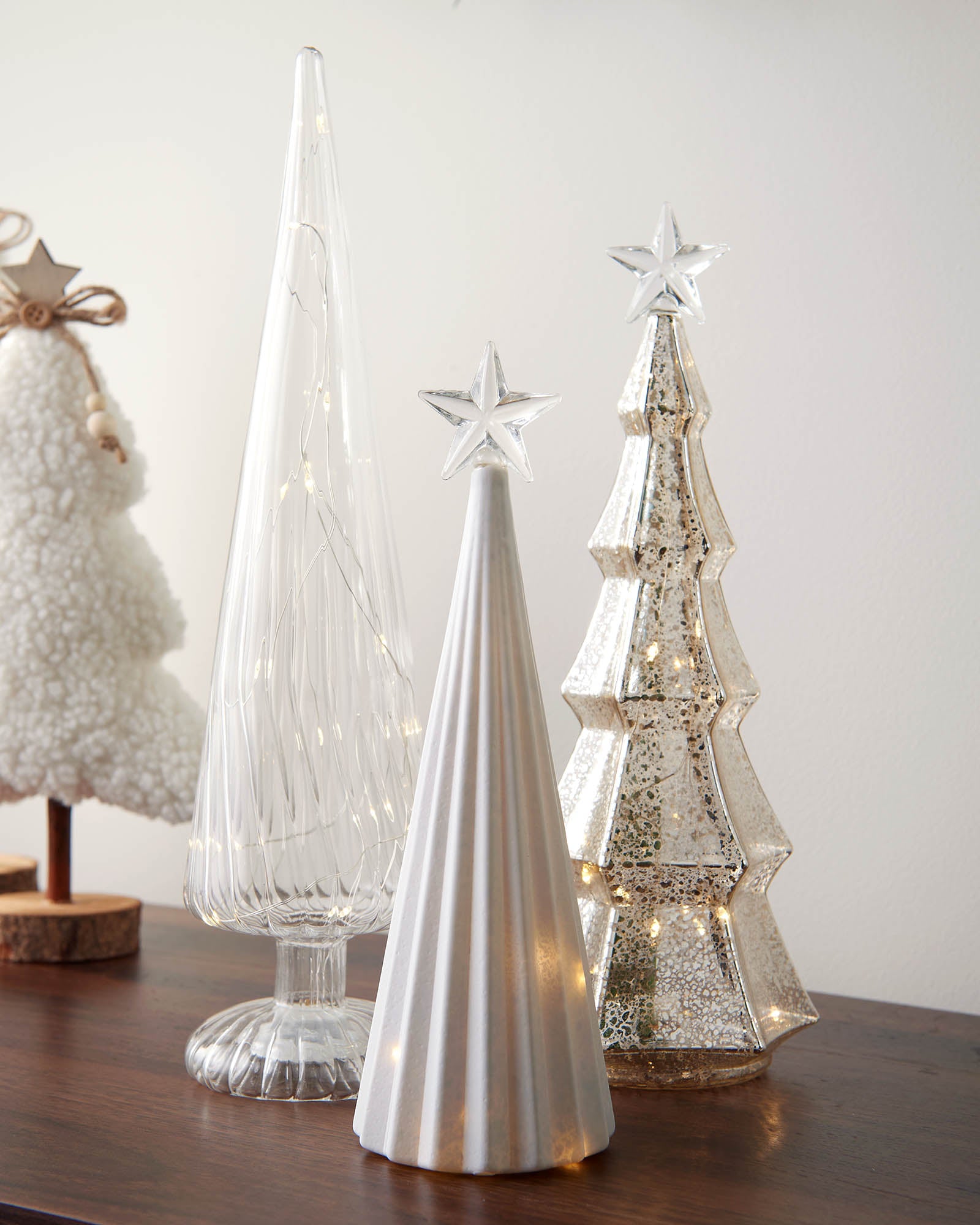 Set of 3 Pre-Lit Glass Christmas Tree Ornaments, 35 cm