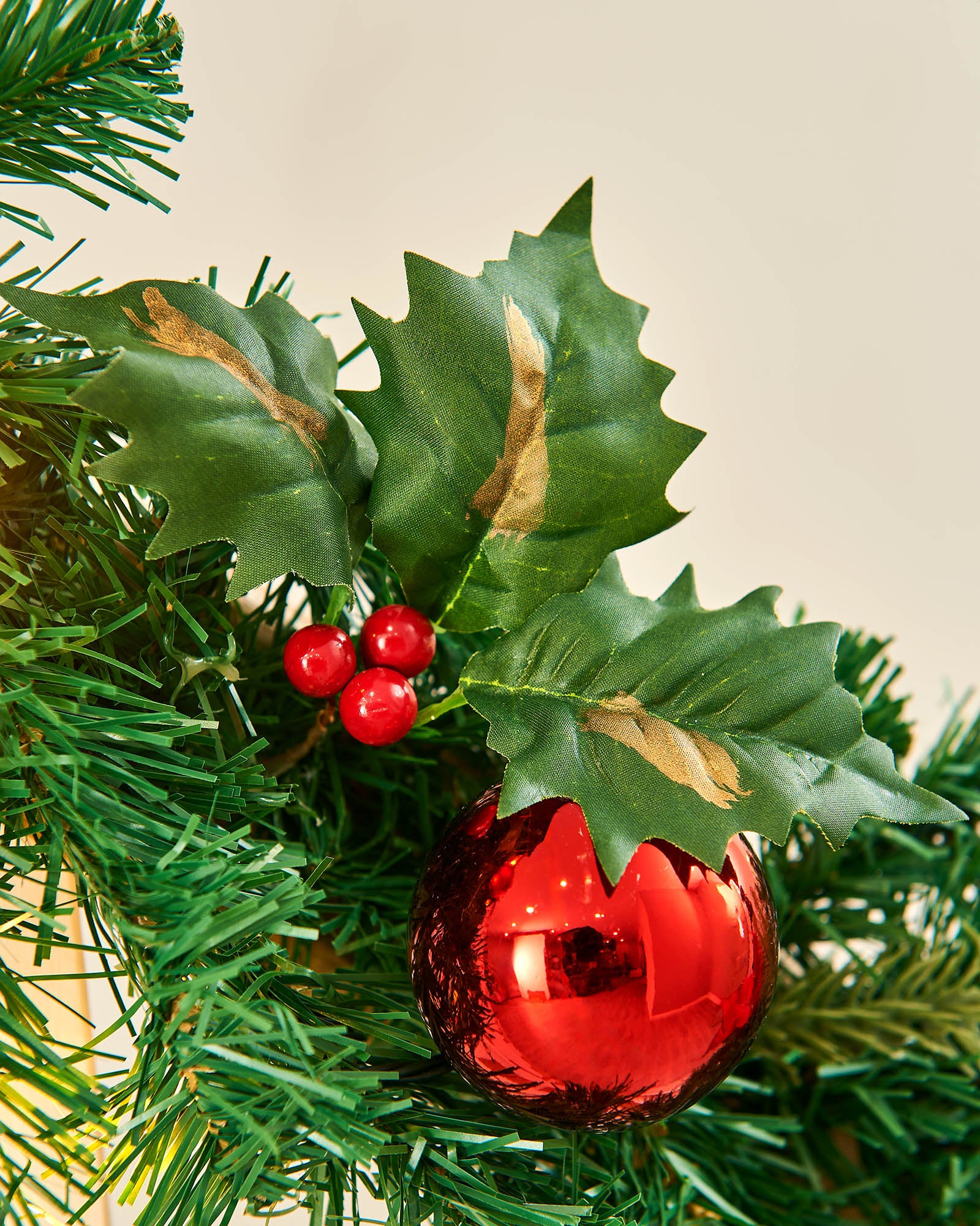 Pre-Lit Warm White Decorated Garland, Red/Gold, 9 ft