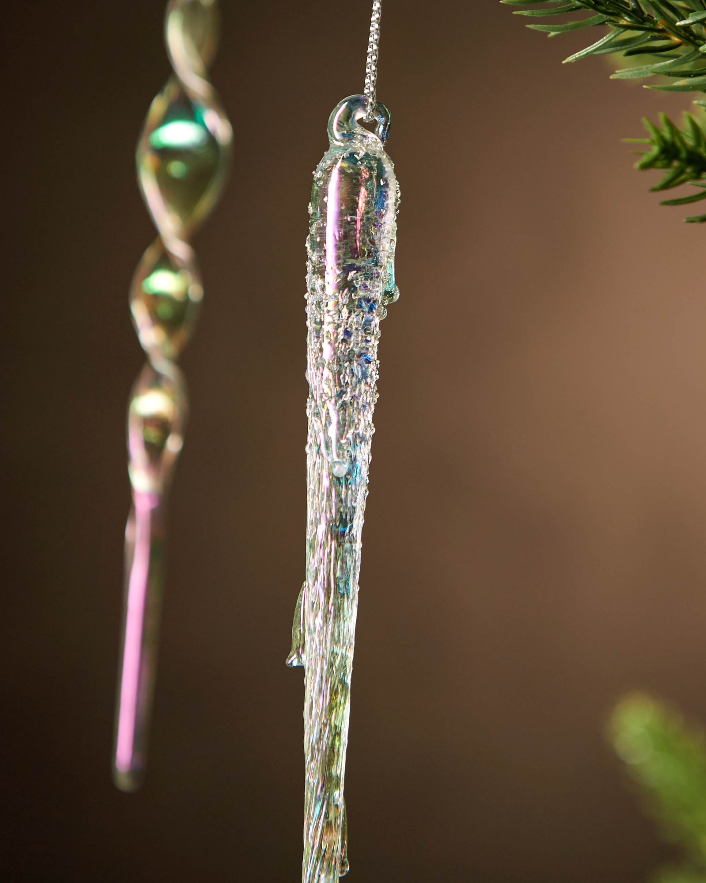 Set of 20 Iridescent Glass Icicle Decorations