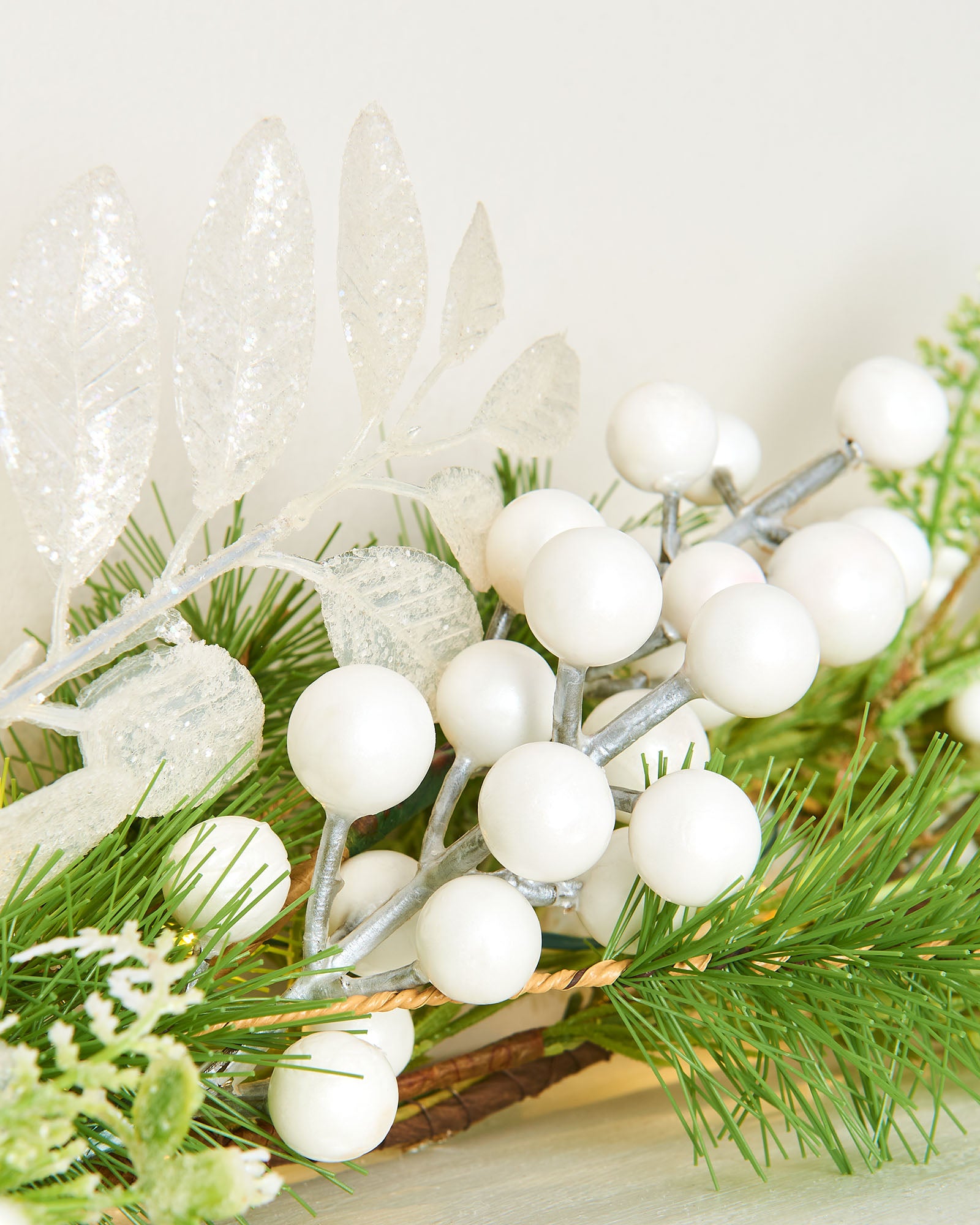 Pre-Lit White Berry Mixed Tip Garland, 9 ft