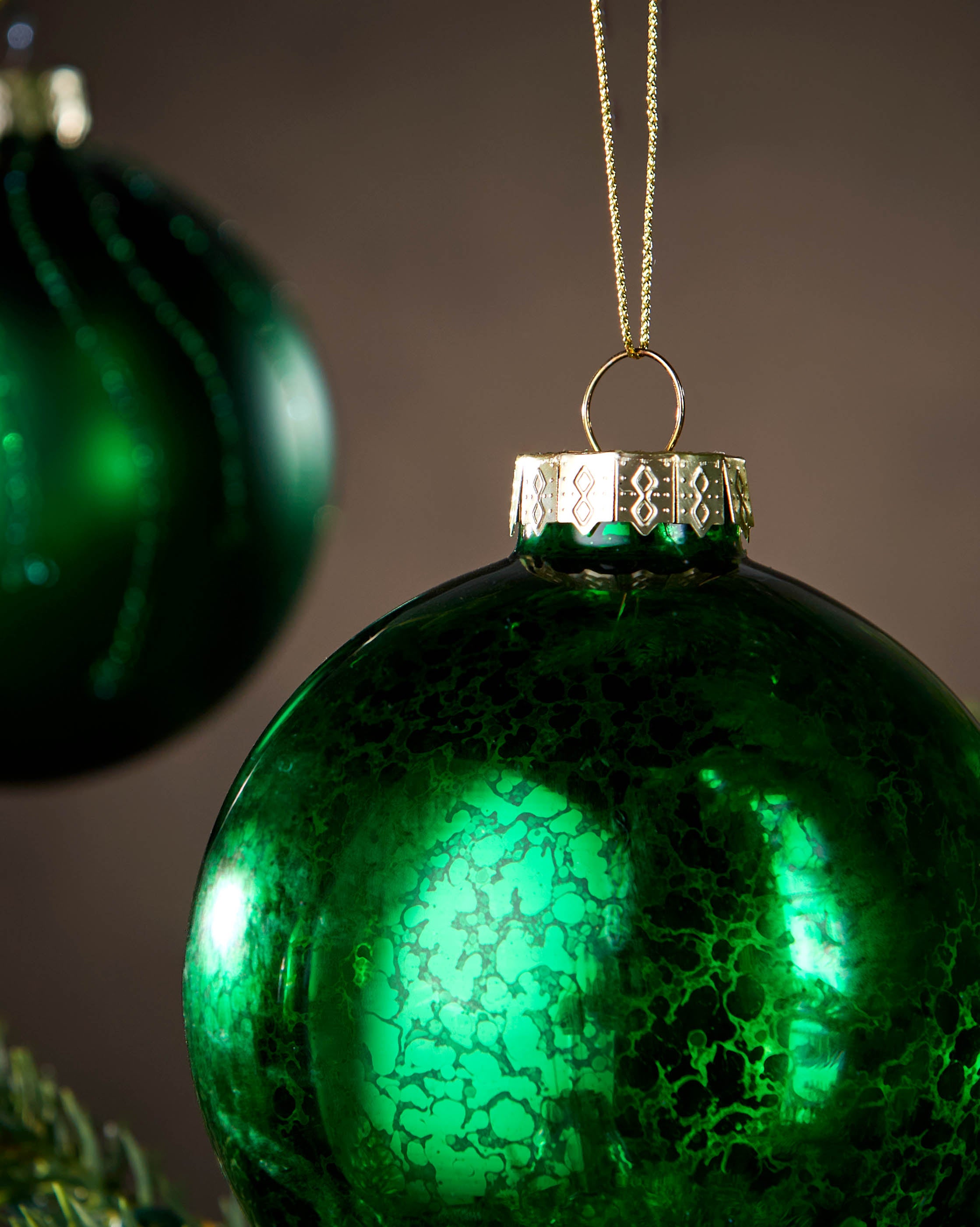 Set of 6 Glass Baubles, Christmas Green, 10 cm