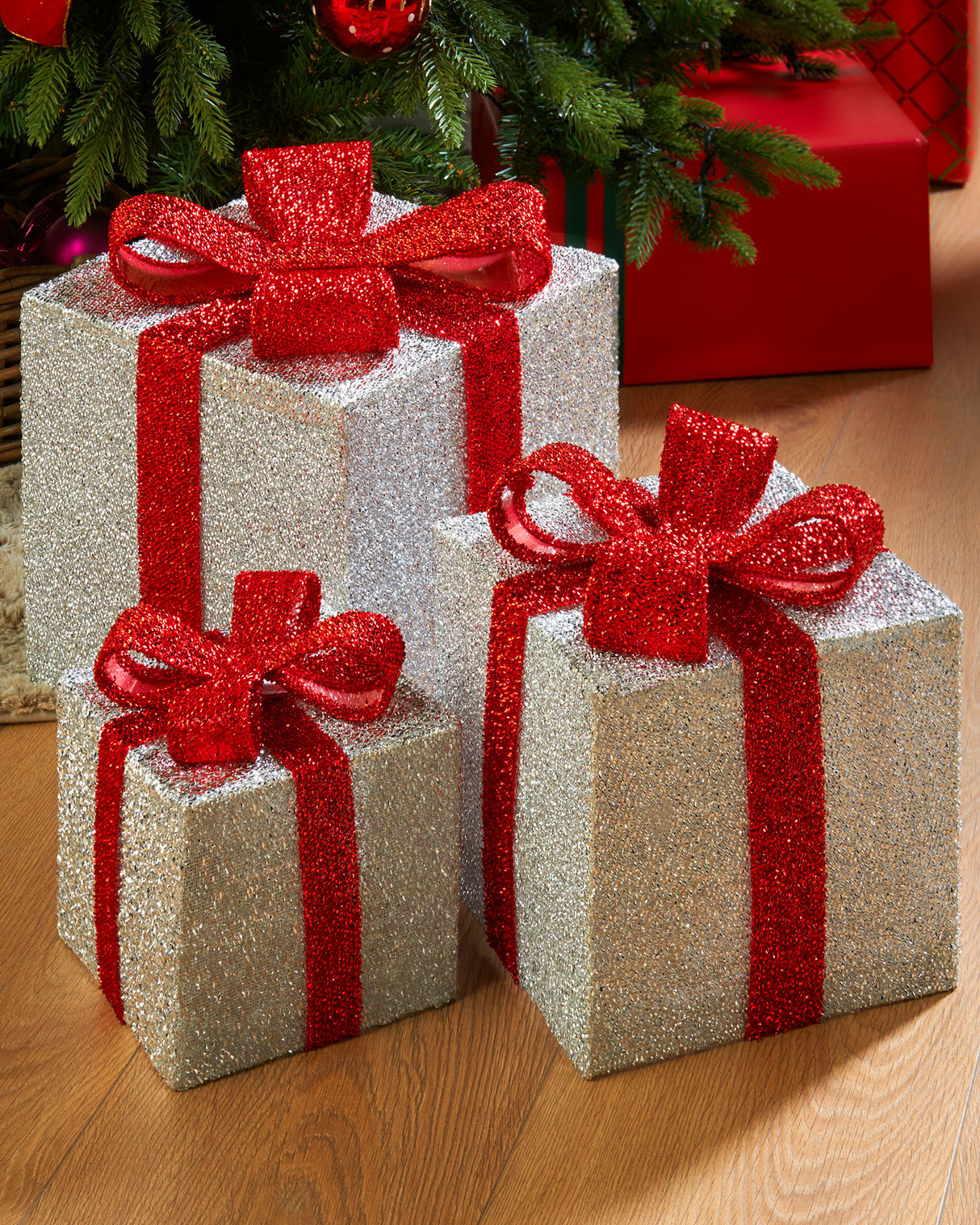 Set of 3 Pre-Lit Gift Box Silhouettes, White