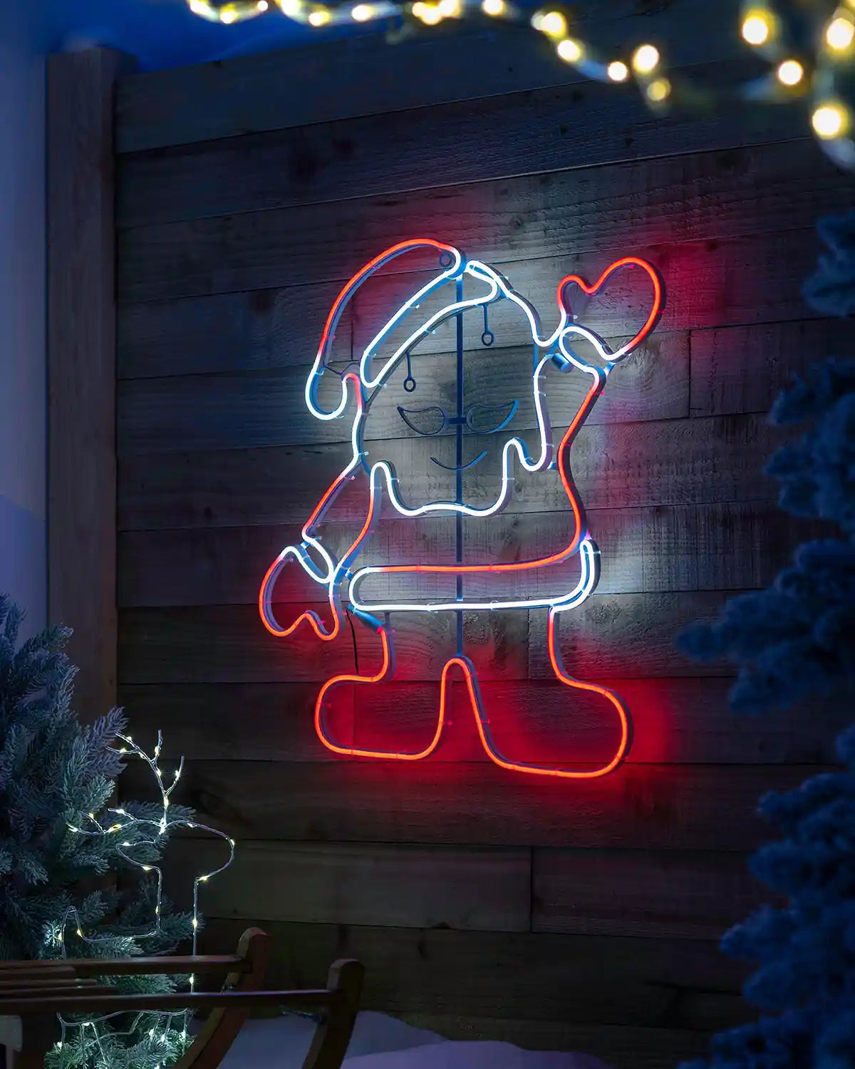 61 cm waving Santa neon rope light decoration in a festive indoor display