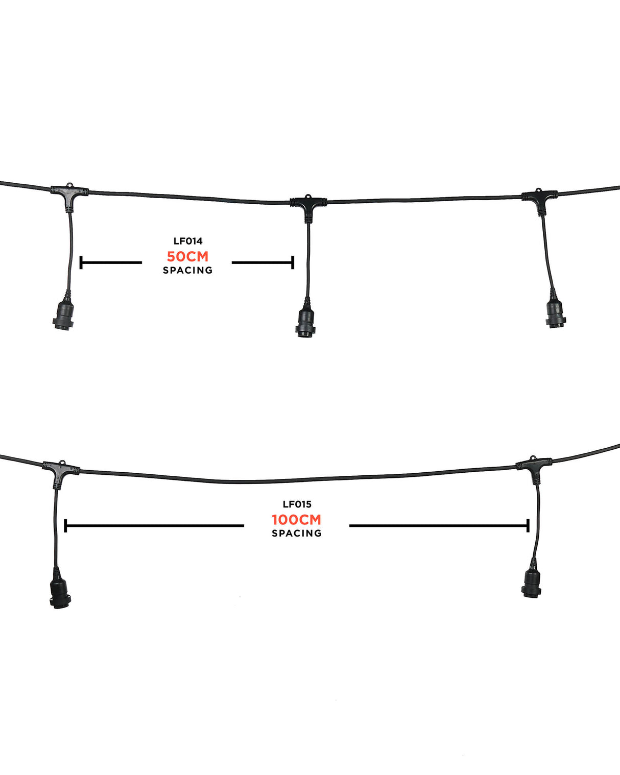 LINK FESTOON E27 Long Drop Belt, Connectable, 10 Sockets, 100 cm Spacing