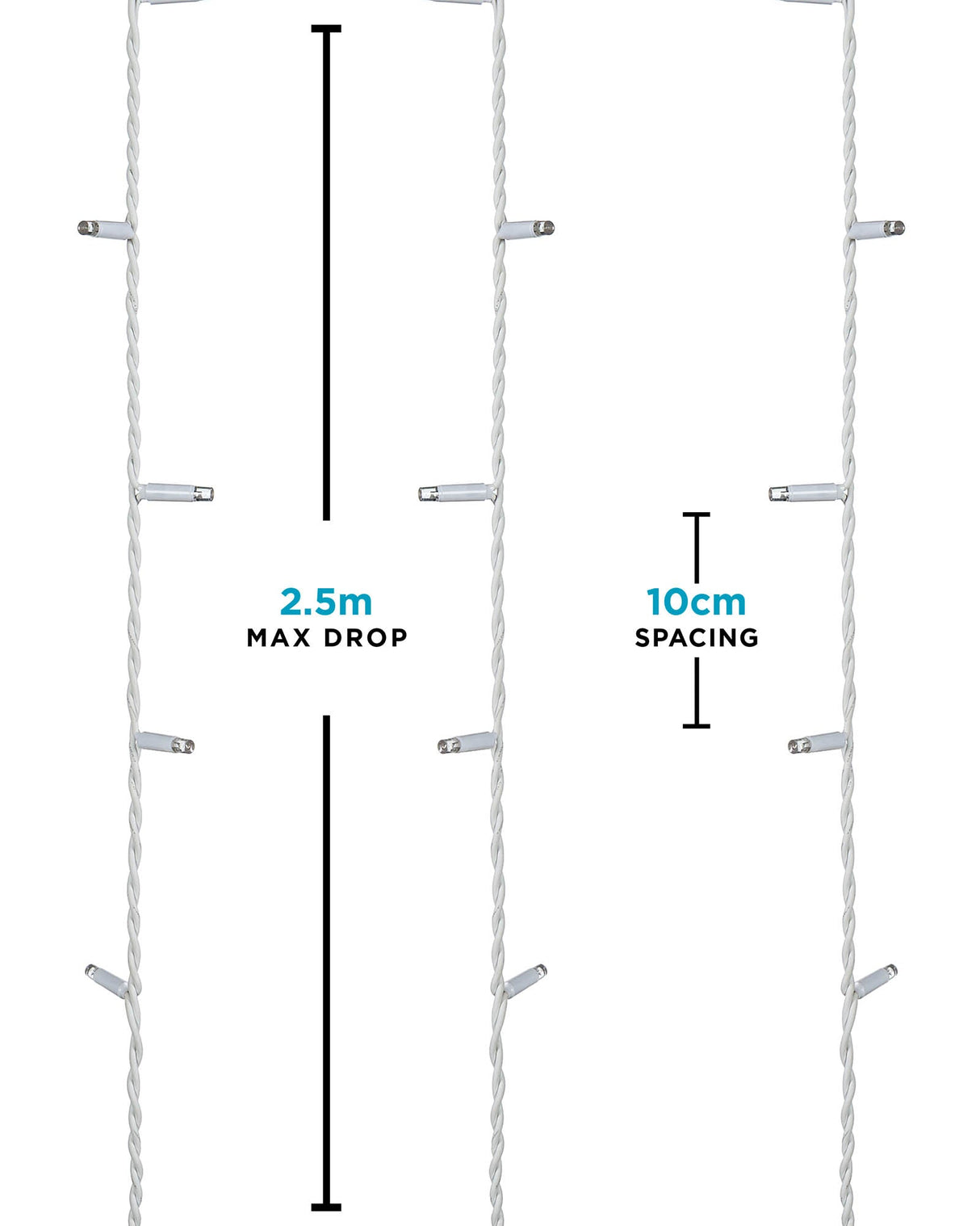 LINK PRO LED Curtain Lights, White Cable, 2.5 m Drop, Warm White / White