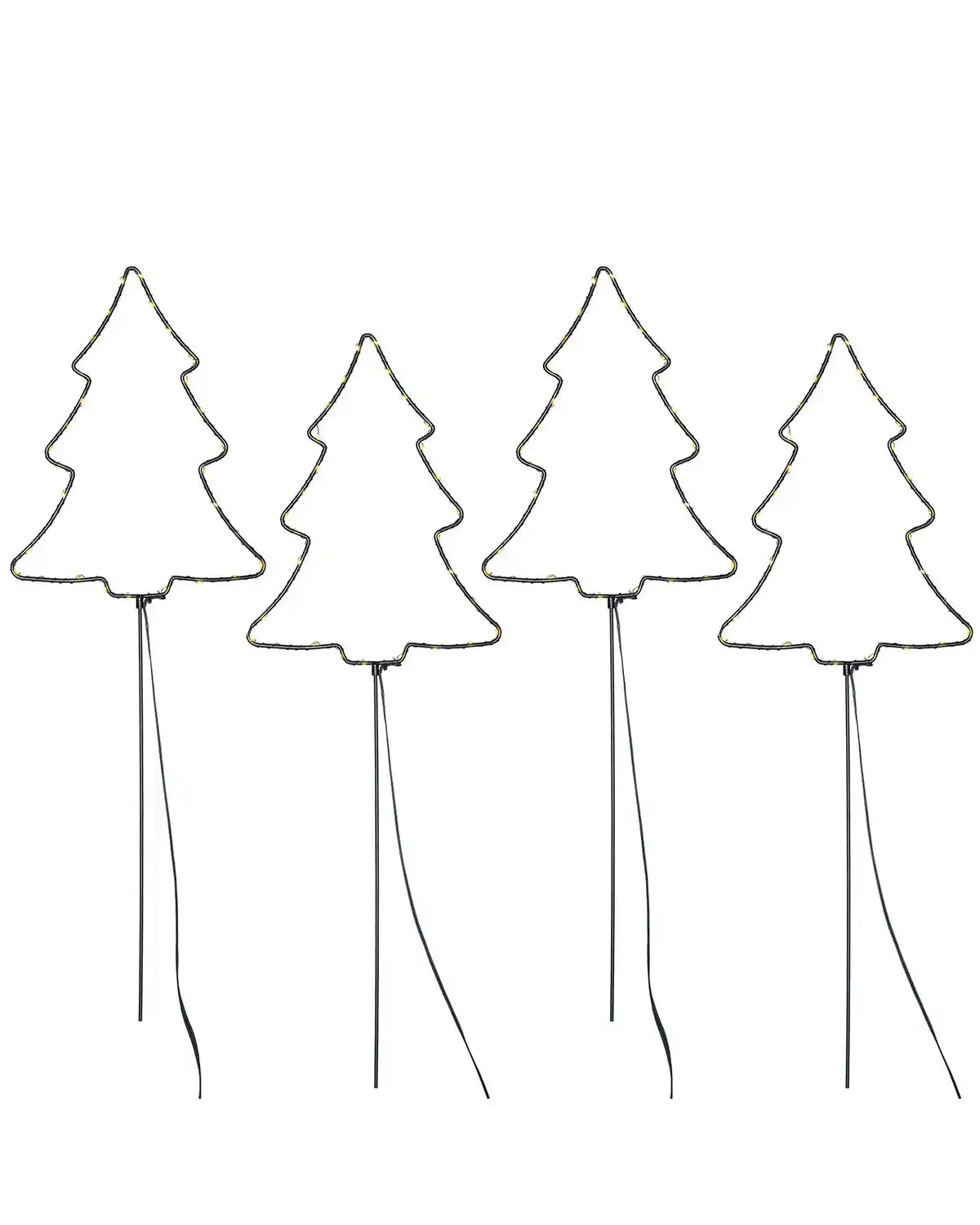 Set of 4 Christmas tree pathway lights with warm white LEDs on white background