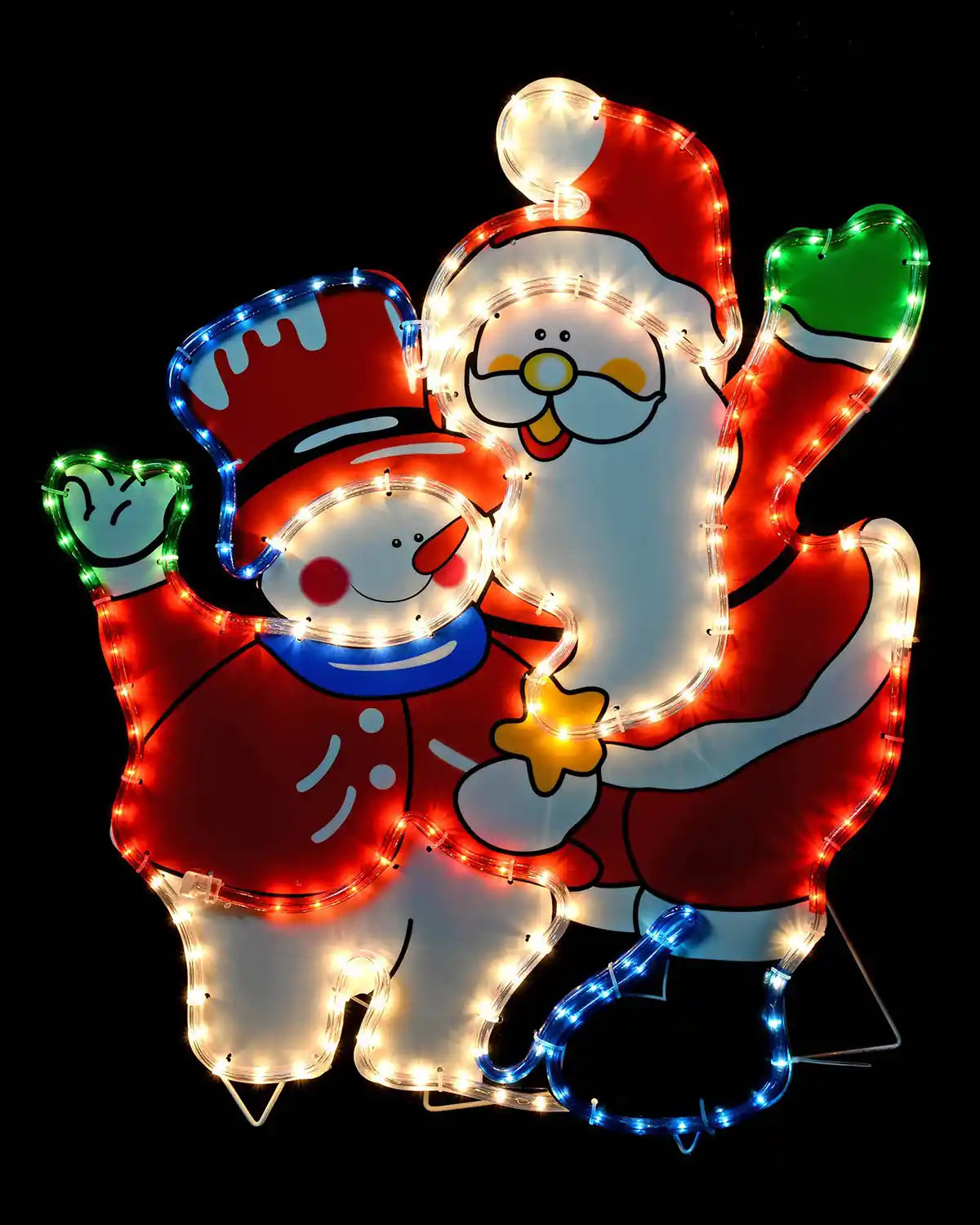 71 cm Santa and snowman rope light silhouette on a black background