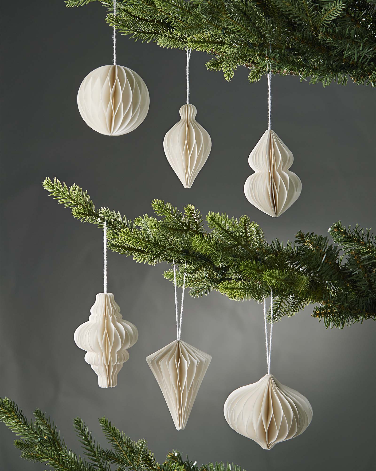 Set of 12 Paper Decorations, Off-White, 10 cm