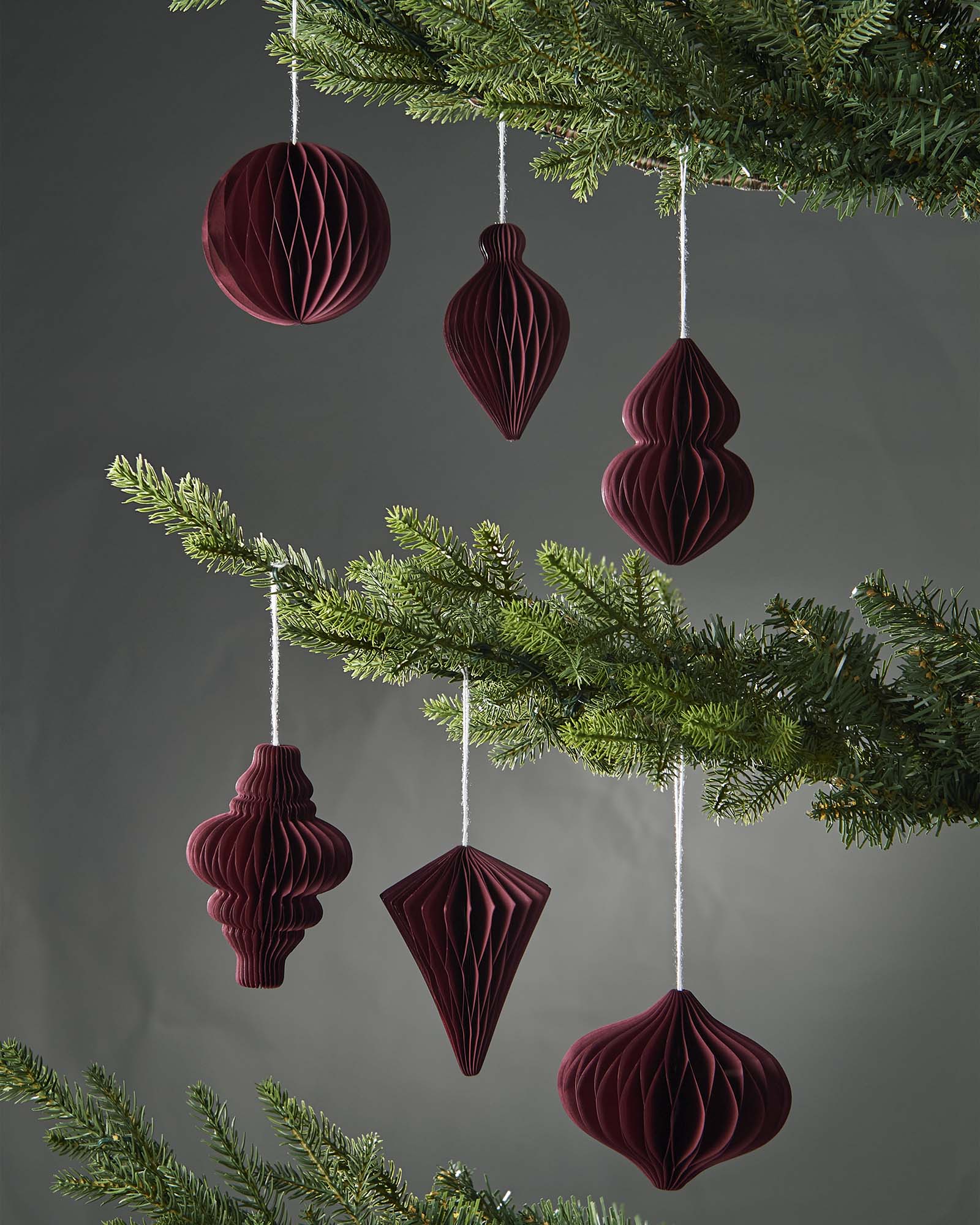 Set of 12 Paper Decorations, Burgundy, 10 cm