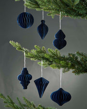 Set of 12 Paper Decorations, Navy, 10 cm