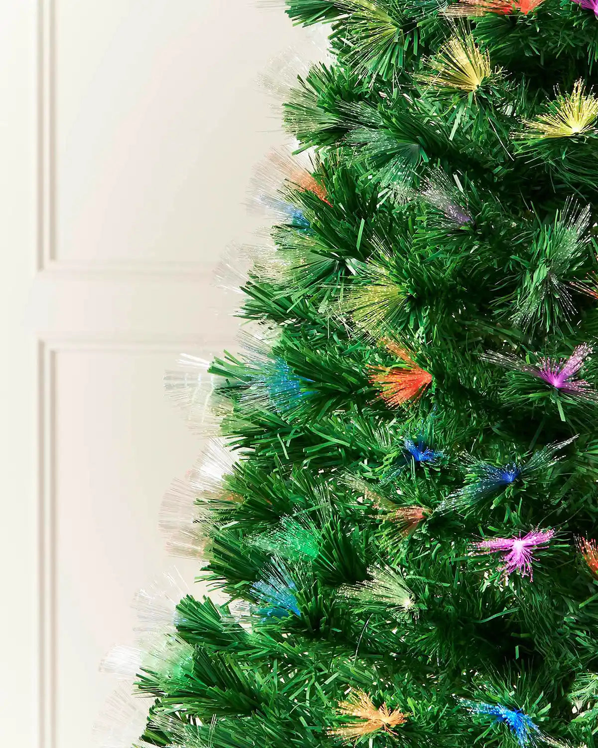 Close-up of 7ft fibre optic Christmas tree branches with multicolour fibre optic tips