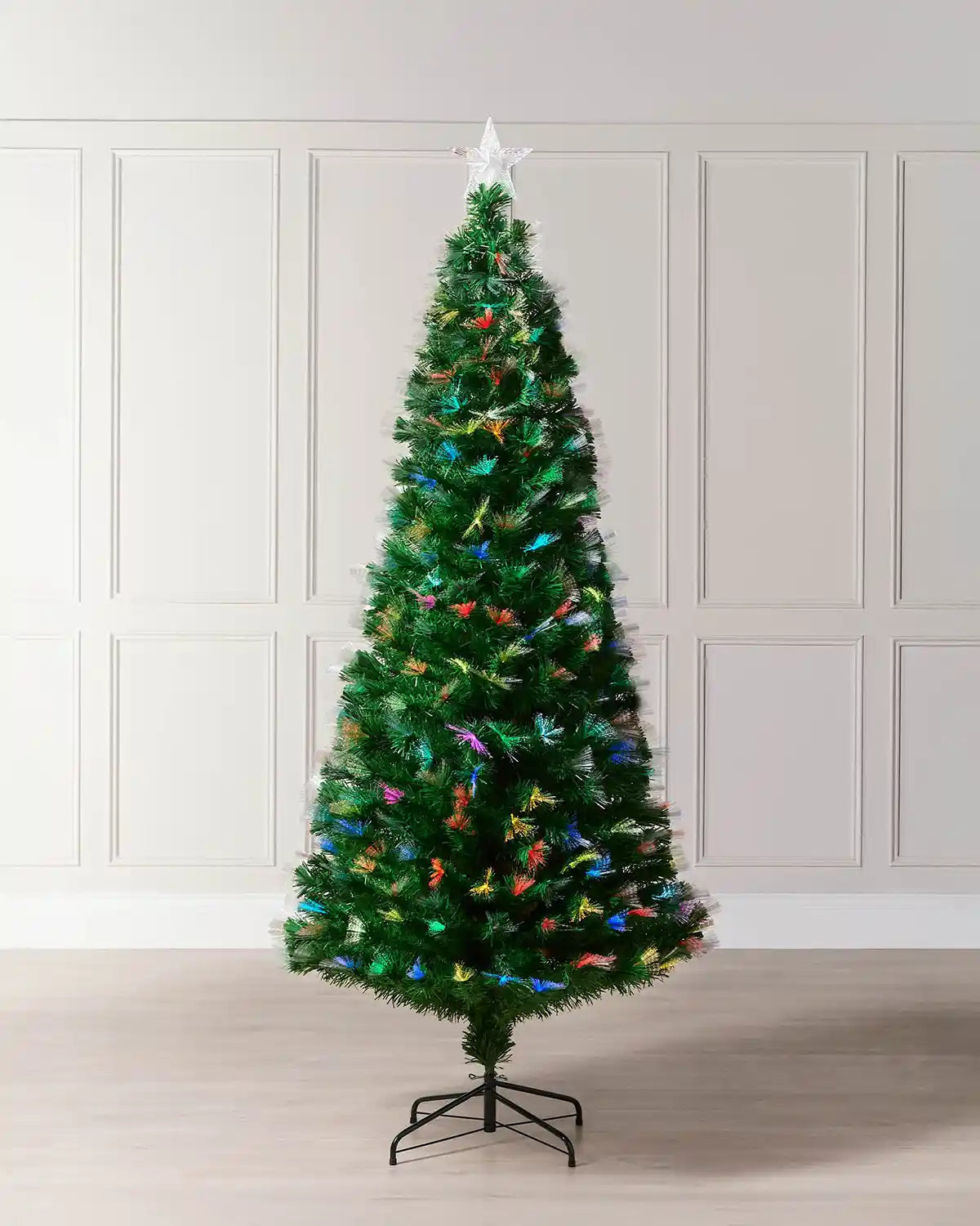 7ft fibre optic Christmas tree displayed indoors with colour-changing lights and illuminated star tree topper