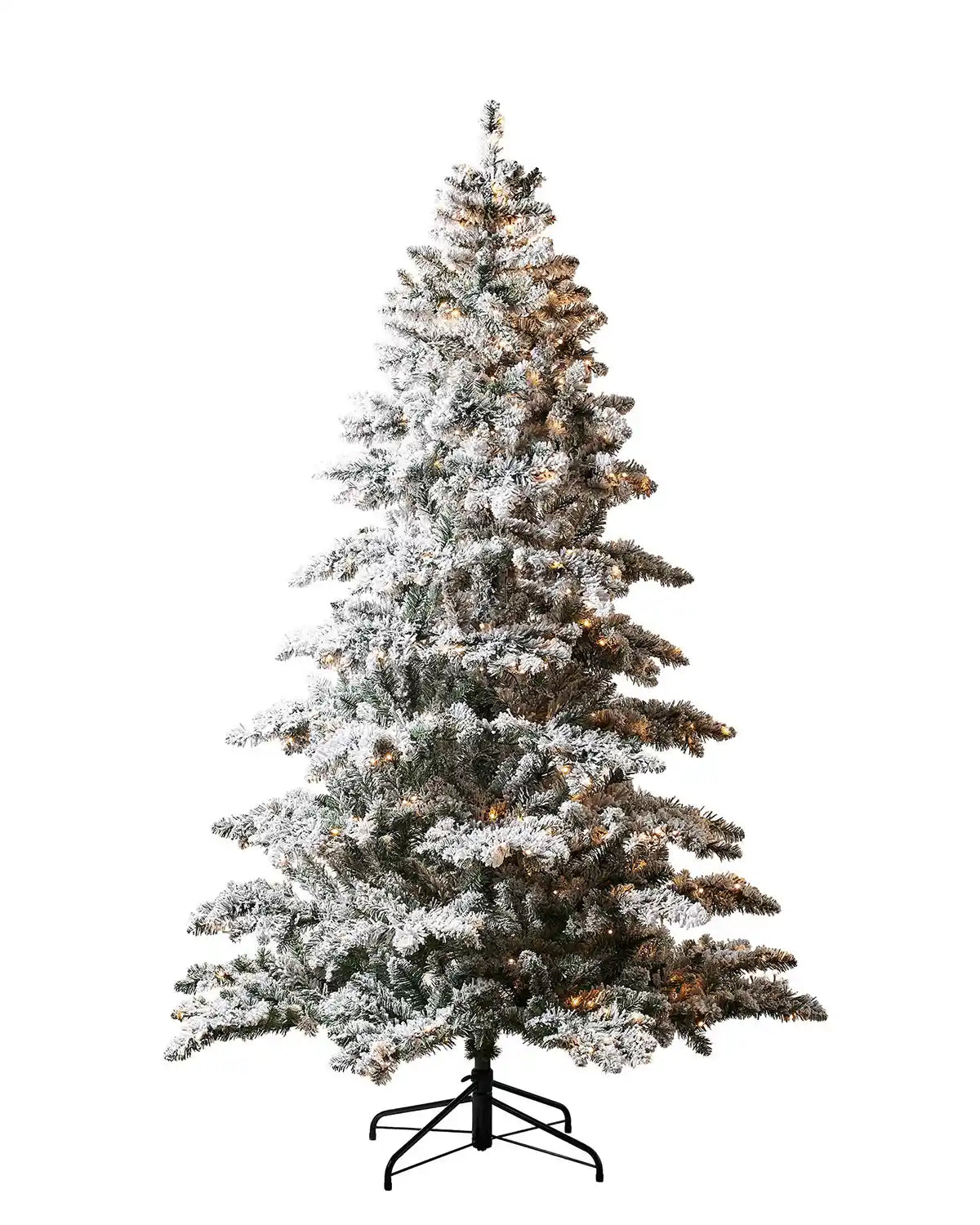 7 ft pre-lit snow flocked Alpine Christmas tree on white background