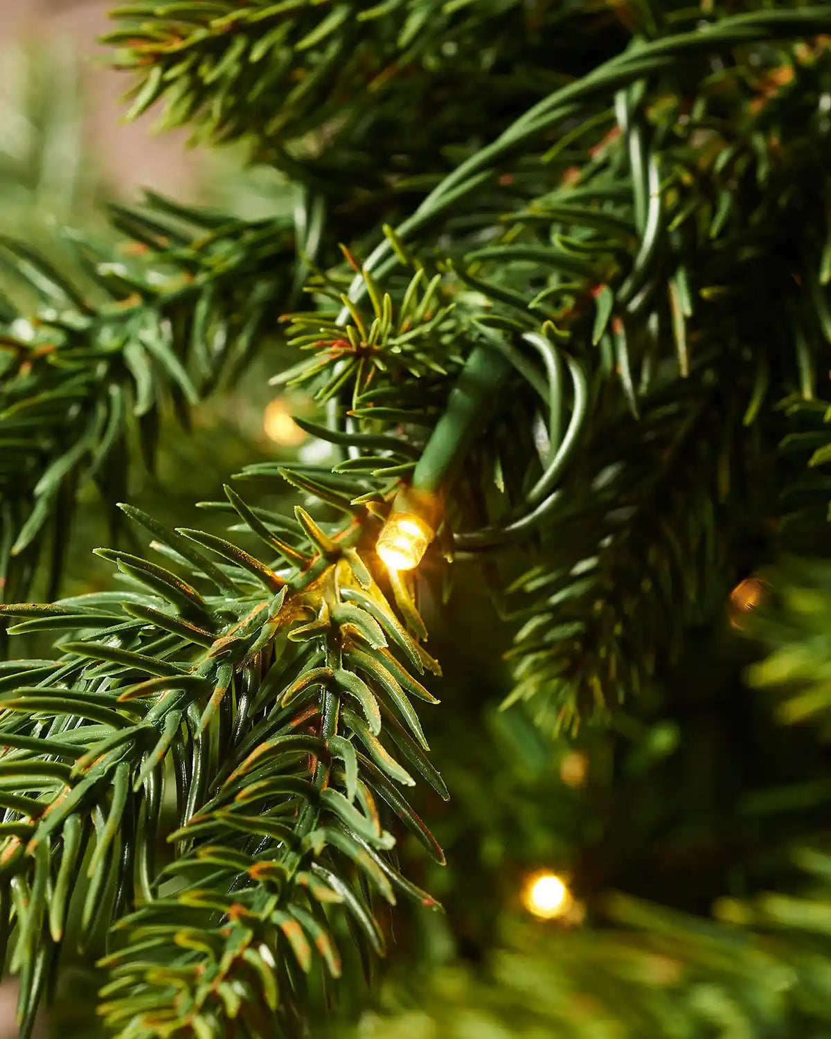 Close up of the top of 7ft Himalayan Fir Christmas Tree with lights, PE and PVC tips