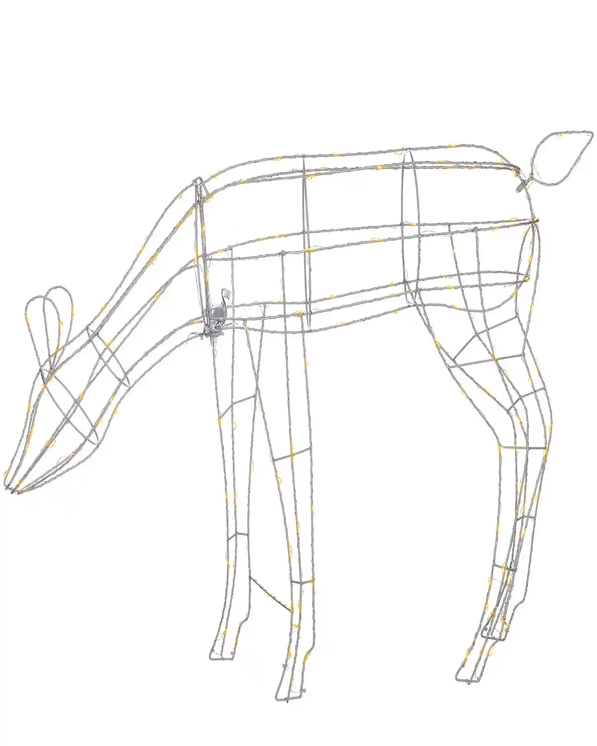 Pre-lit 3D grazing reindeer decoration with warm white LEDs on white background