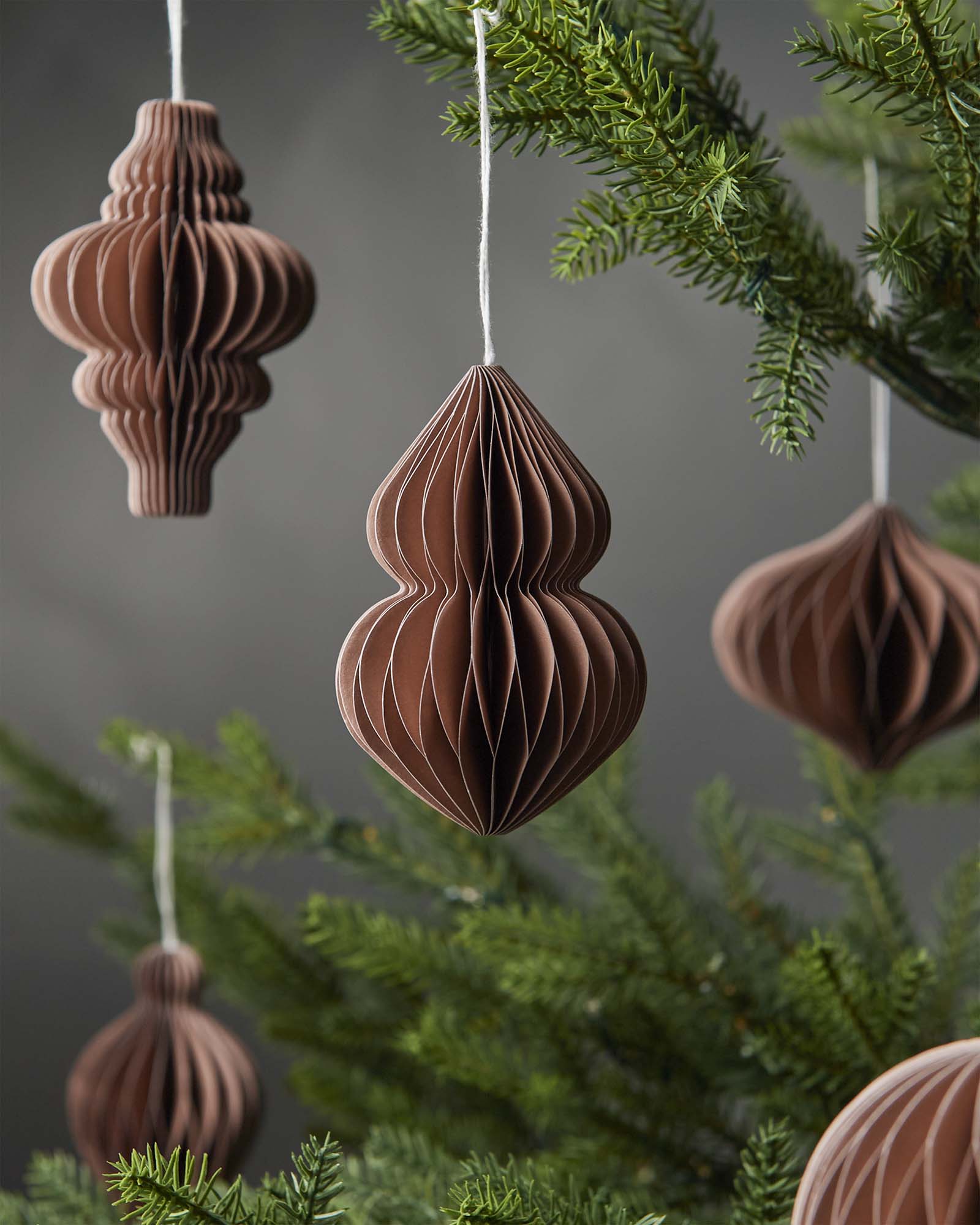 Set of 12 Paper Decorations, Mocha, 10 cm