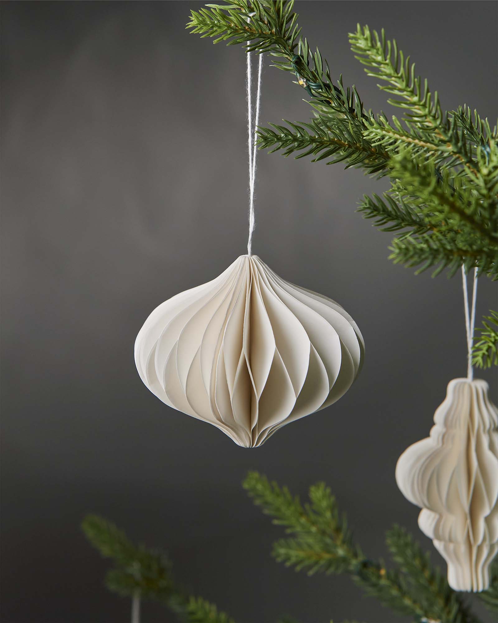 Set of 12 Paper Decorations, Off-White, 10 cm