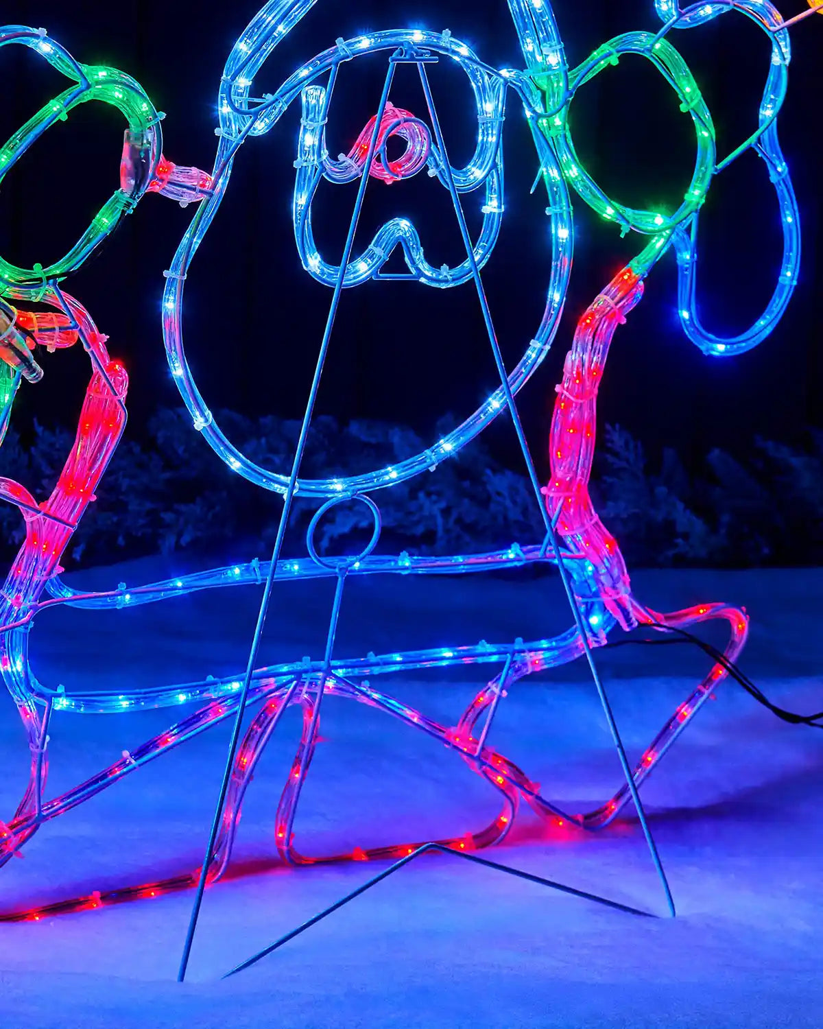 Close-up of the rear stand on the 90cm animated Santa rope light display