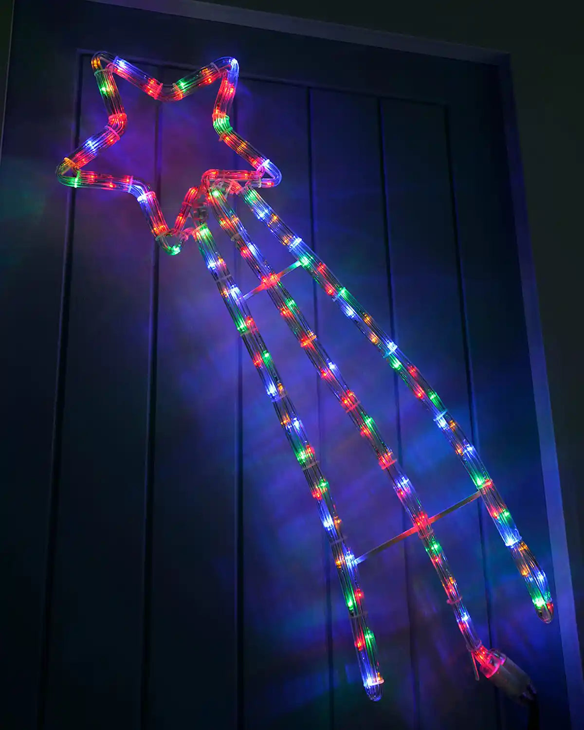 90cm multi-coloured shooting star rope light displayed outdoors on a door