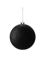 Black glitter oversized 15cm bauble on a white background