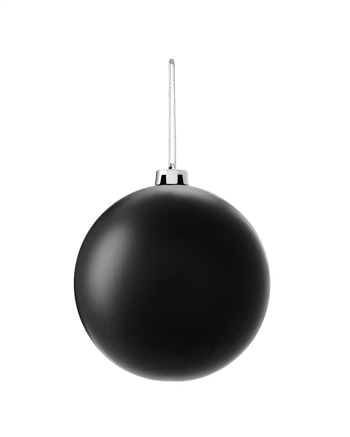 Black matt oversized 15cm bauble on a white background