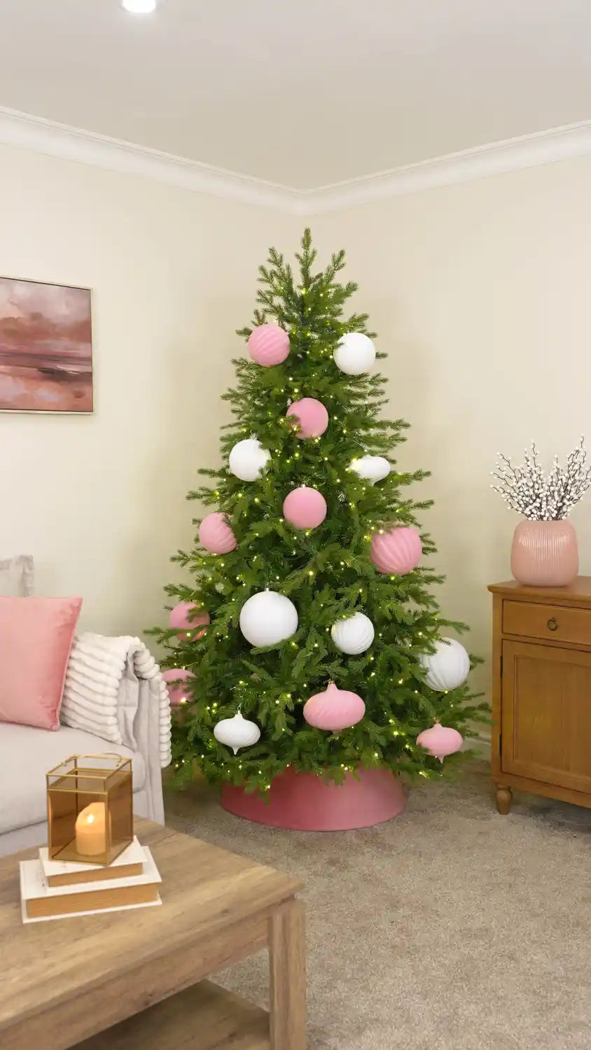 Layer 15cm Pink Baubles Throughout the Tree