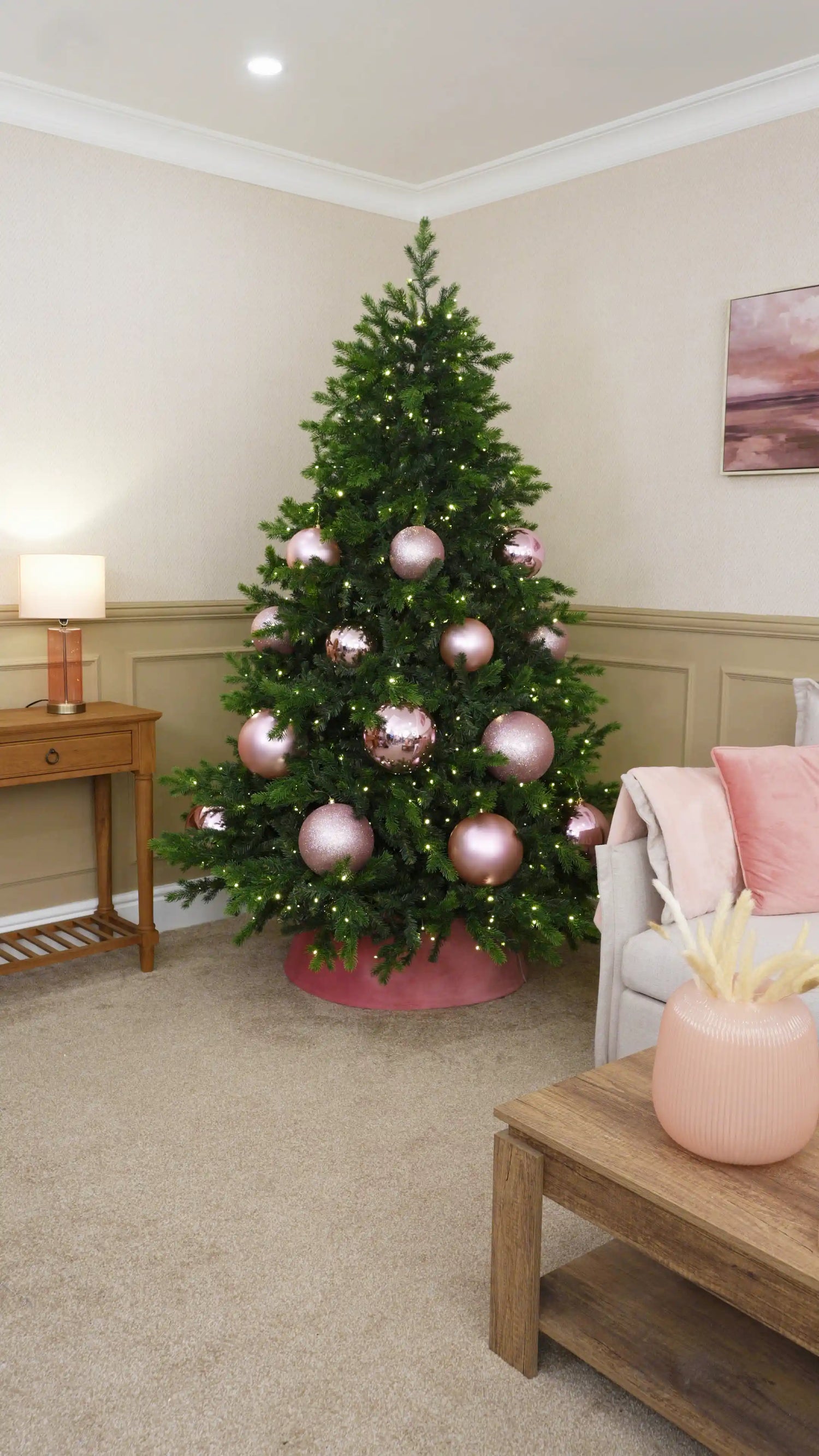 Layer 15cm Pink Baubles Throughout the Tree