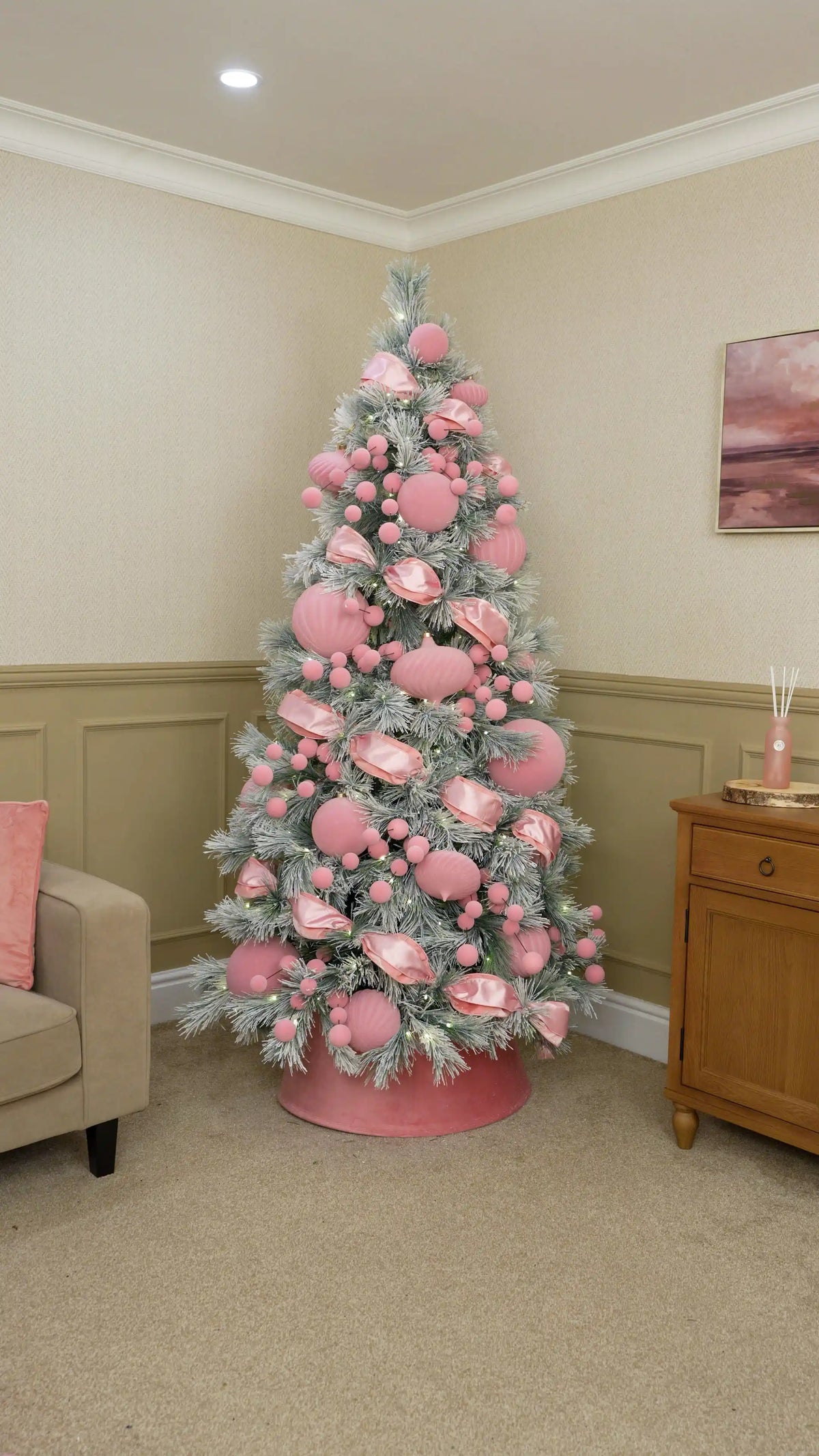 Fill Remaining Spaces with Pink Velvet Bauble Picks