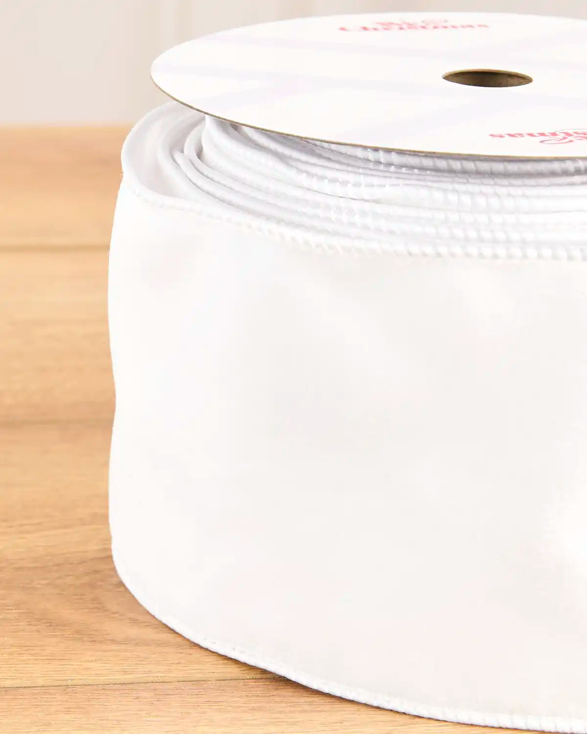 Close-up of White Velvet Ribbon showing the velvet finish and wired edge