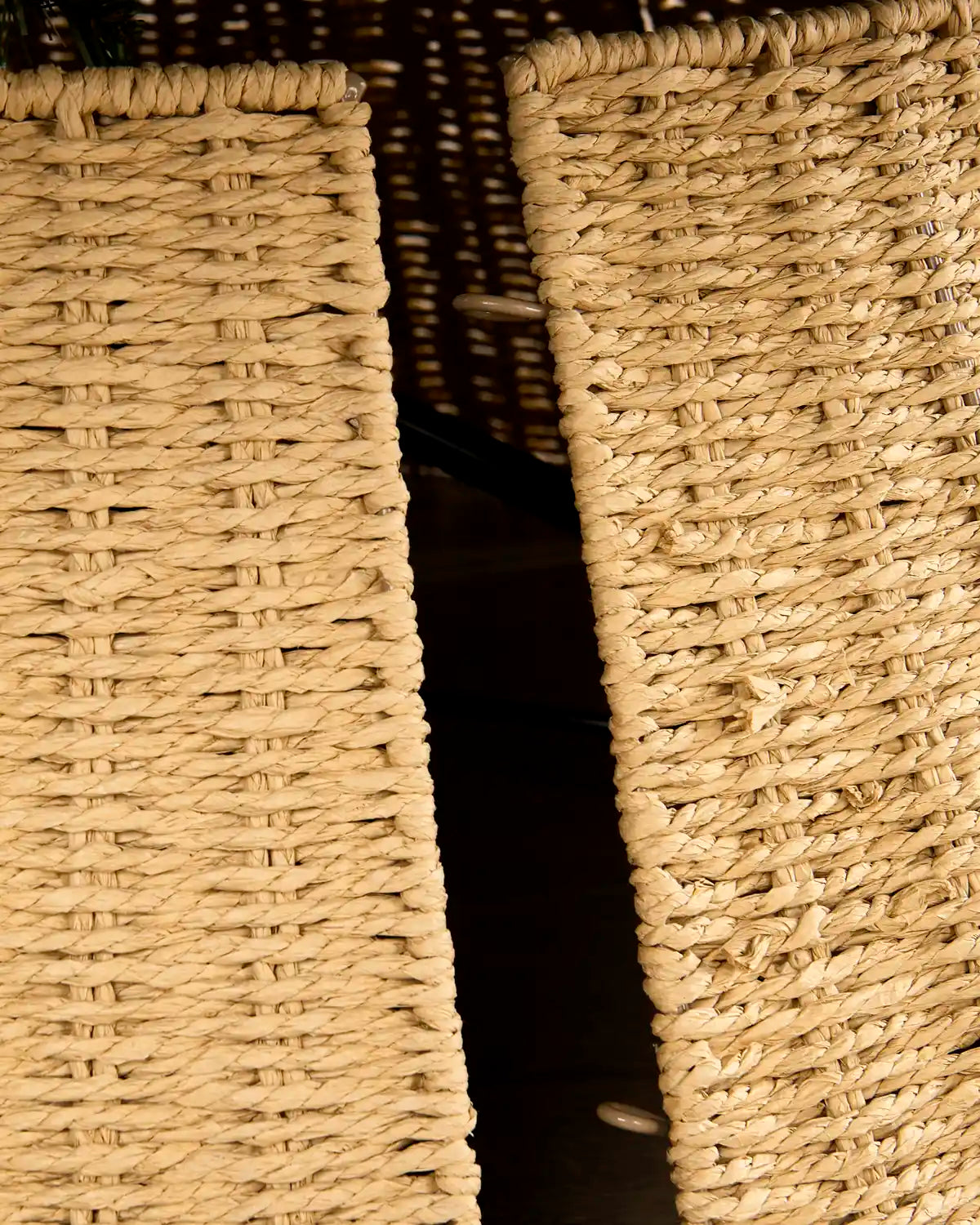 Close-up of the woven tree skirt showing its overlapping panels, braided texture