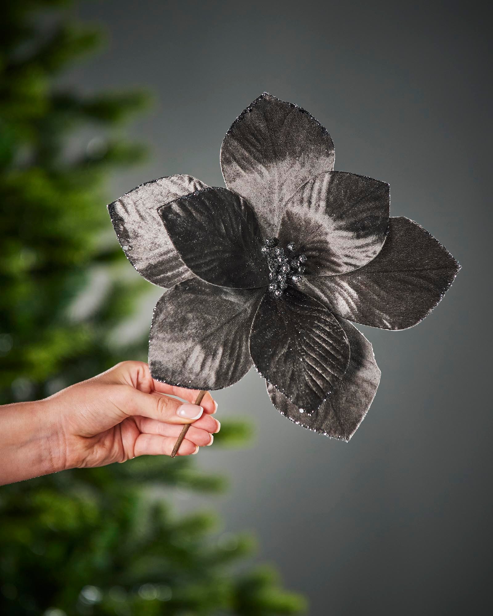 Grey Artificial Magnolia Flower, 28 cm