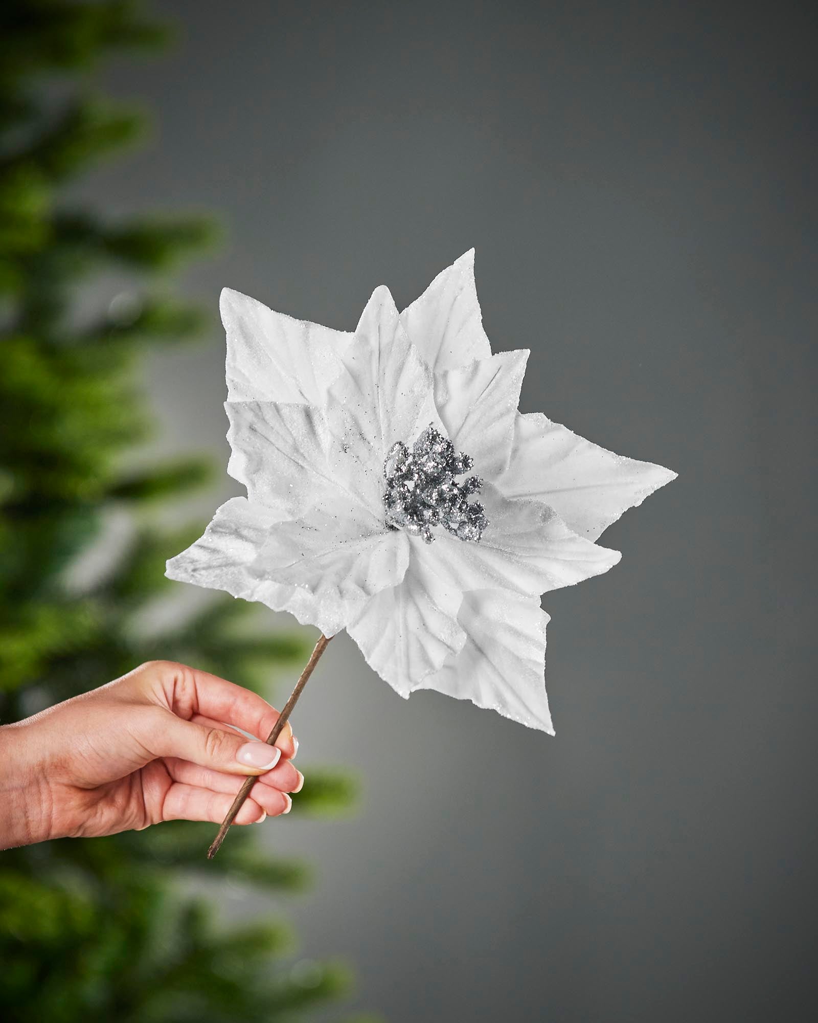 White Artificial Poinsettia Flower, 26 cm