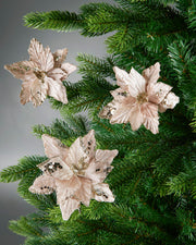 Set of 3 Gold Artificial Poinsettia Flowers with Clip, 12 cm