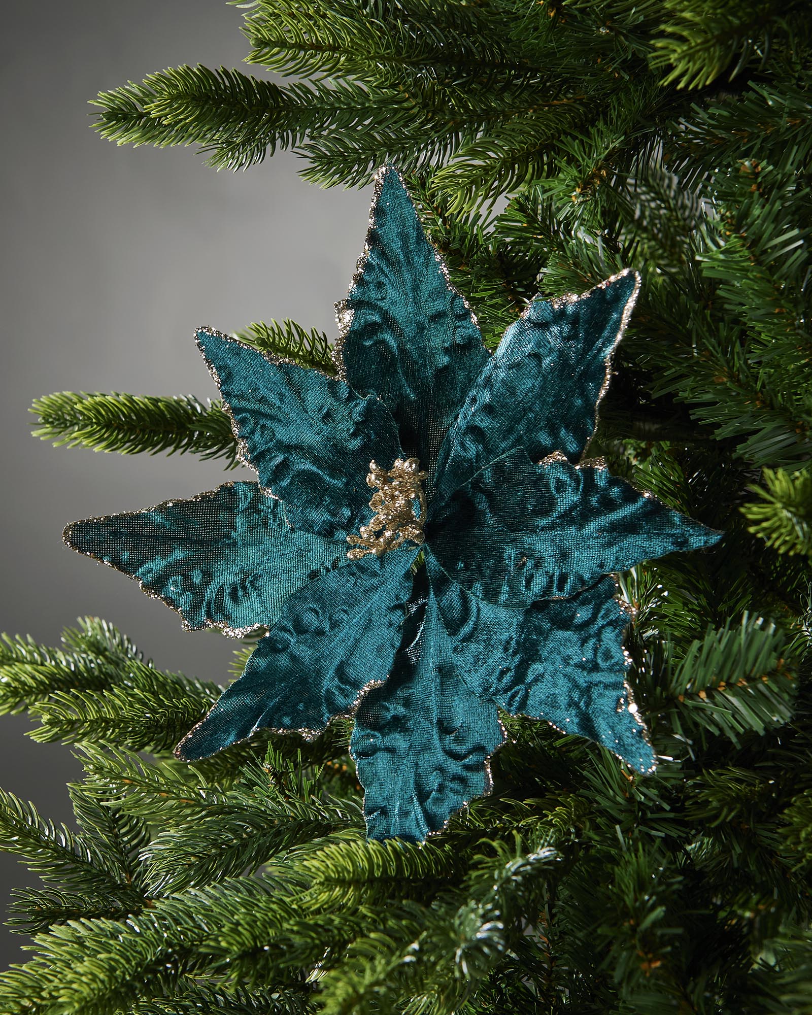 Turquoise Artificial Poinsettia Flower, 28 cm